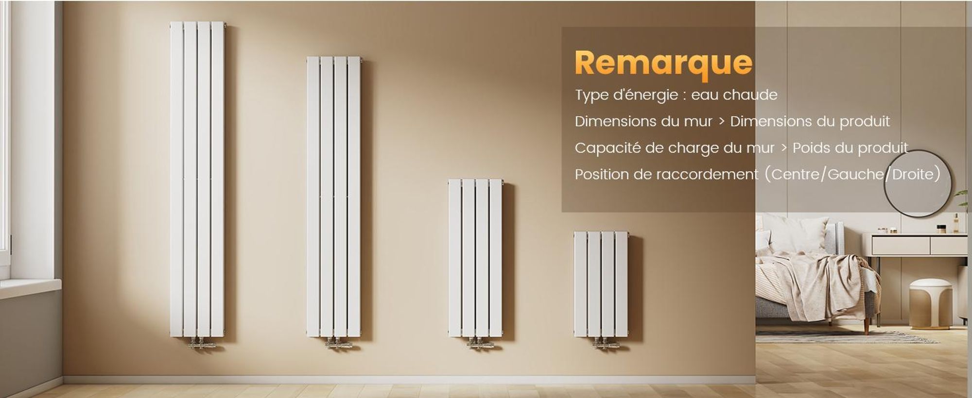 EMKE Radiateur plat Radiateur design Panneau de chauffage Blanc Vertical Double couche 1600x 300 mm 966W sans thermoplongeur