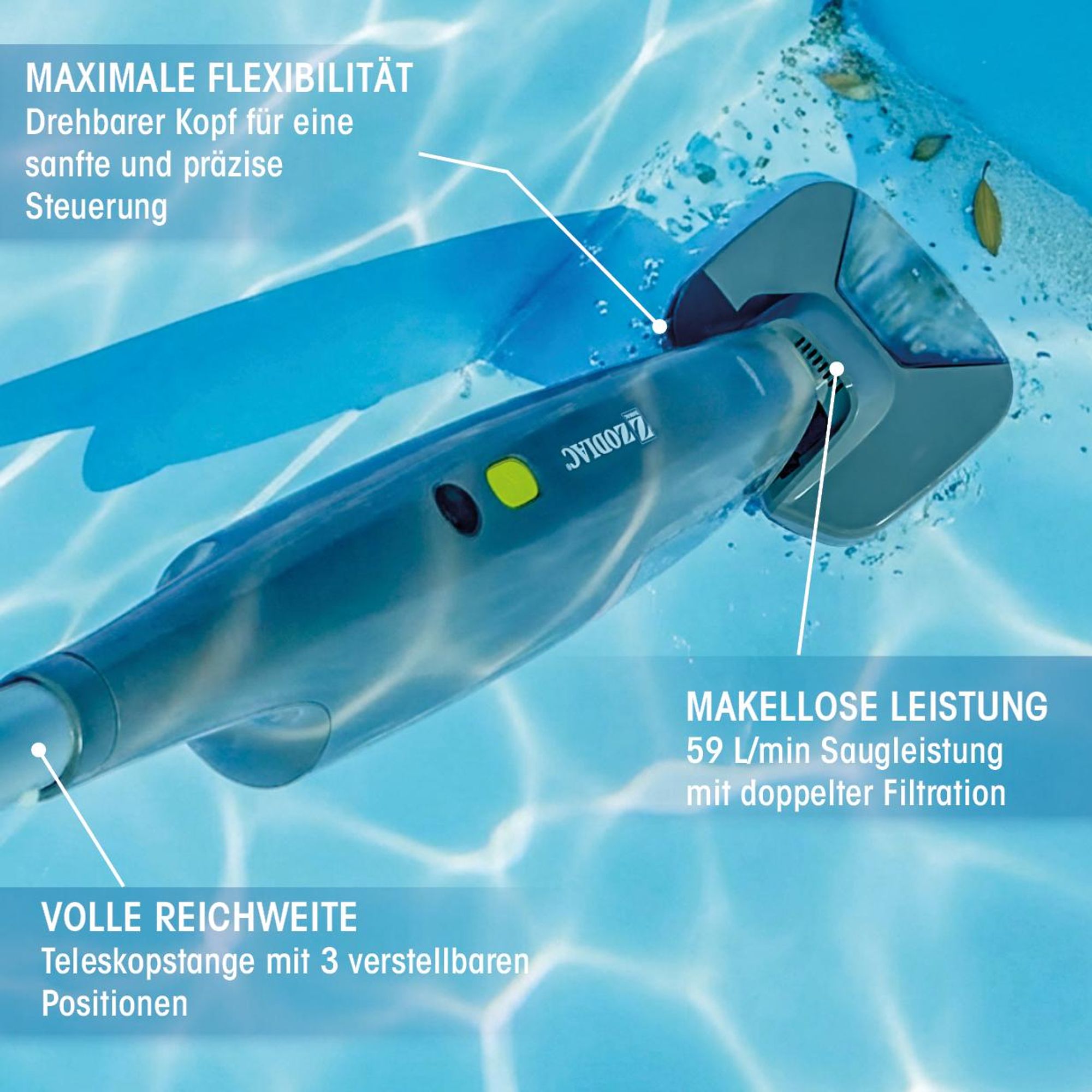 ZODIAC Poolreiniger 77943 - MHV20 – Manuell, Hydraulisch, Bodenreinigung, für Pools bis 32 m²