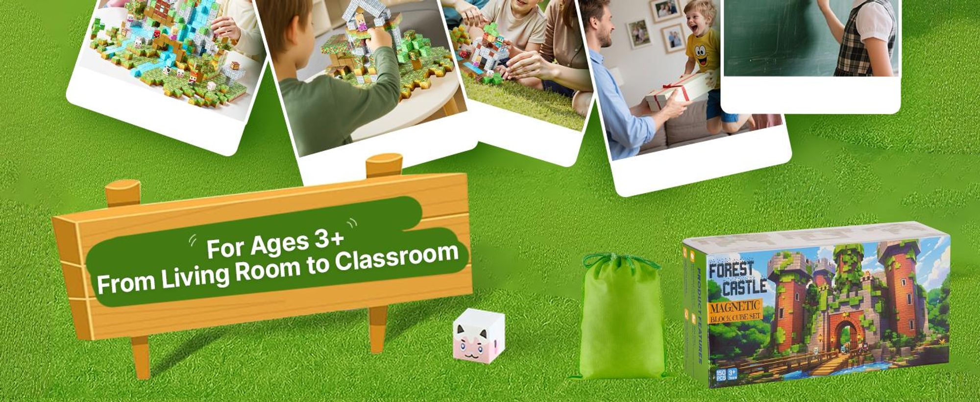 VEVOR Magnetische Bausteine, 150-teiliges Waldburg-Set, Magnetblöcke, STEM Montessori-Sensorikspielzeug als Weihnachts- & Geburtstagsgeschenk, Konstruktions-Stapelspielzeug, ab 3 Jahren