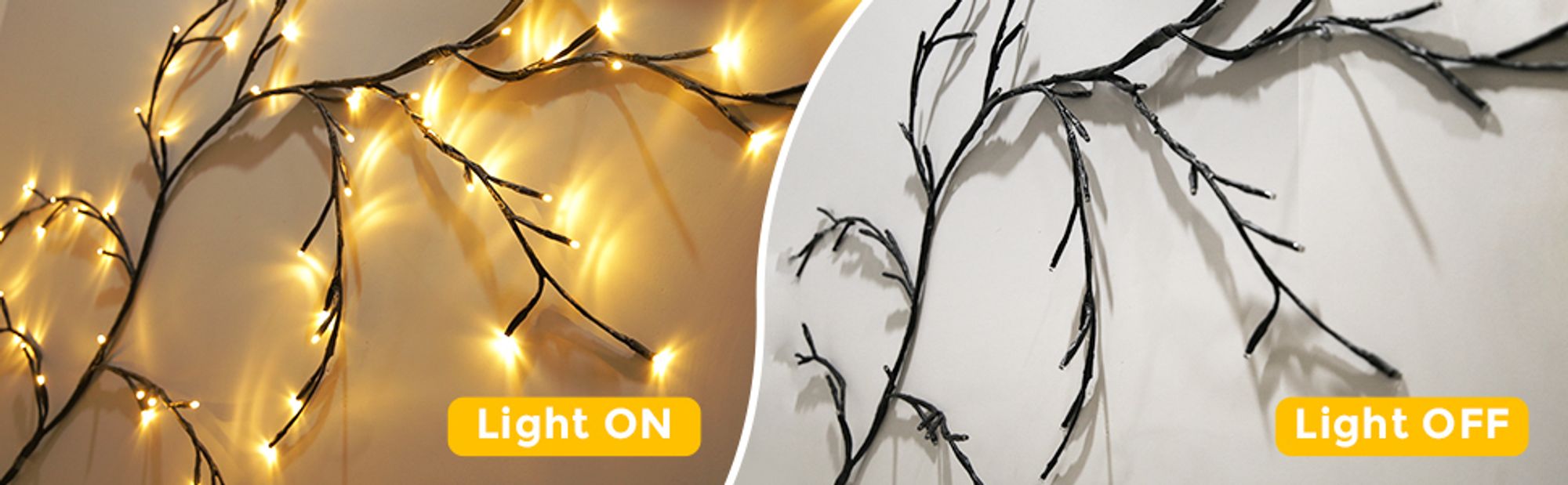 2er LED Weidenzweig-Lichterkette mit 144 LEDs & Netzstecker, biegbare Baumzweige für Weihnachten, Halloween, Schlafzimmer & stimmungsvolle Deko