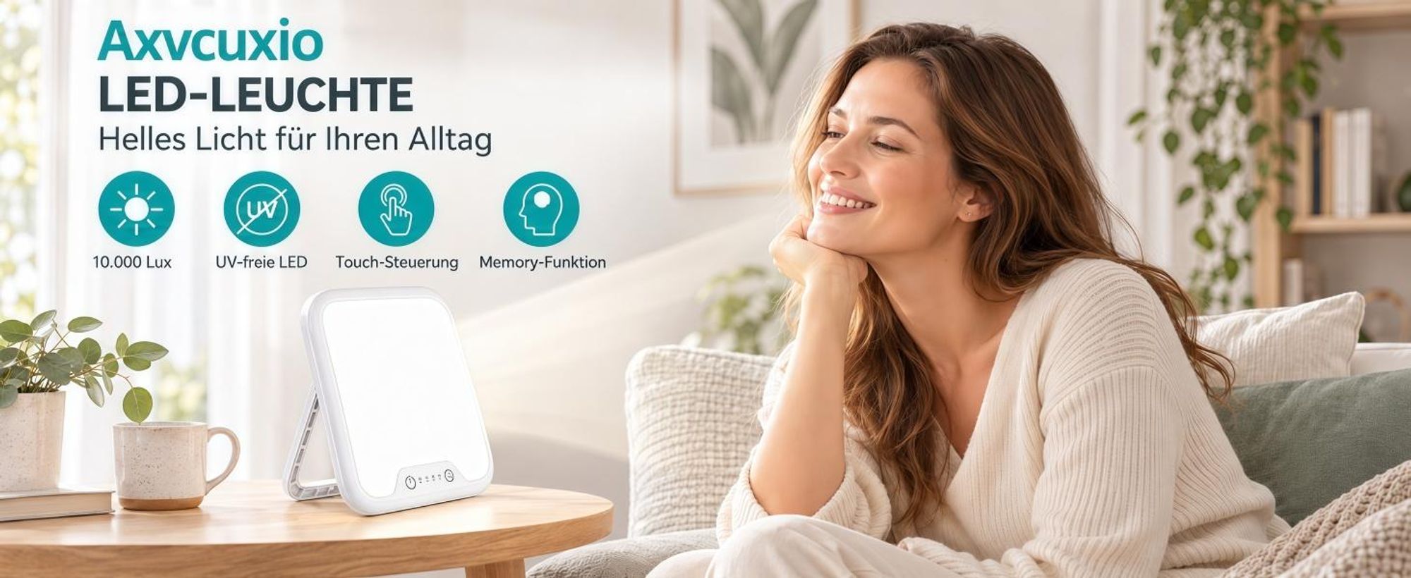 Tageslichtlampe, 10000 Lux lampe, Lichttherapiegeräte, 4 Timer, UV-Frei Sonnenlicht Lampe mit Touch-Steuerung, Stufenlosem Dimmen, Faltbar Halterung