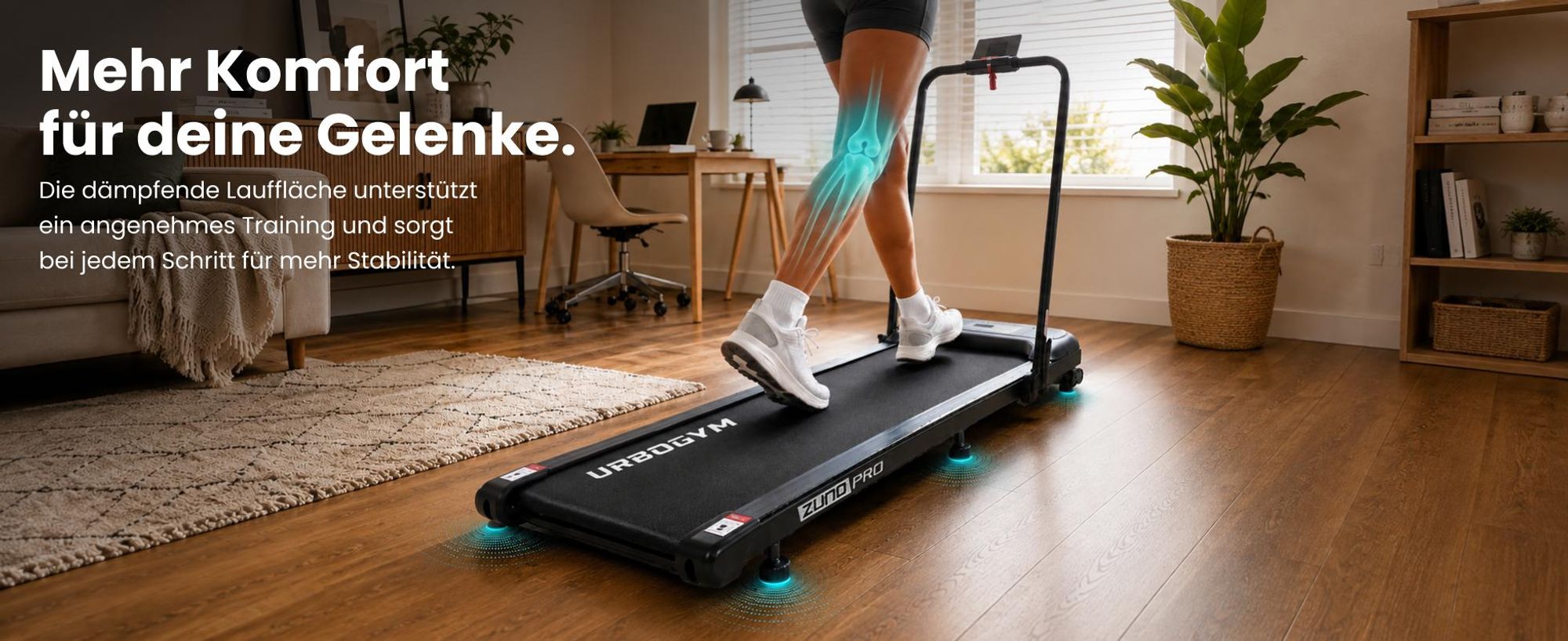 URBOGYM ZUNO PRO Laufband 2in1 Walking Pad klappbar bis 10 km/h, 120 kg, 12 Trainingsprogramme, 2 Steigungsstufen, Bluetooth, LED-Display