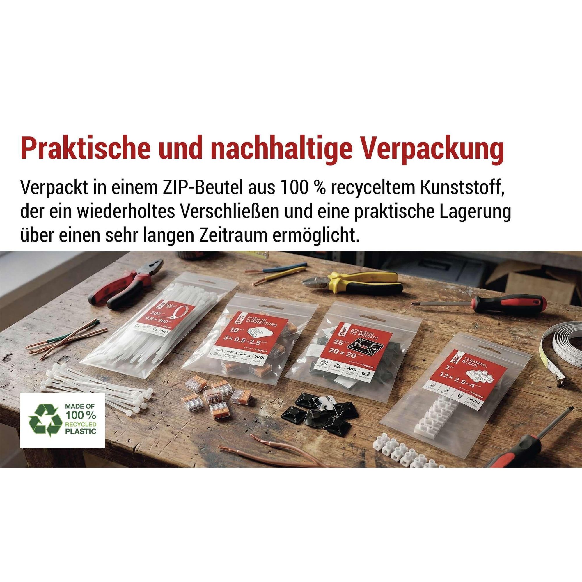 EMOS 100 Stück Kabelbinder aus Nylon PA66 für Innen, 150 x 3,5 mm, für max. Ø 3,5 cm Kabelbündel, Kabelmanagement selbsthemmend, weiß, A2844