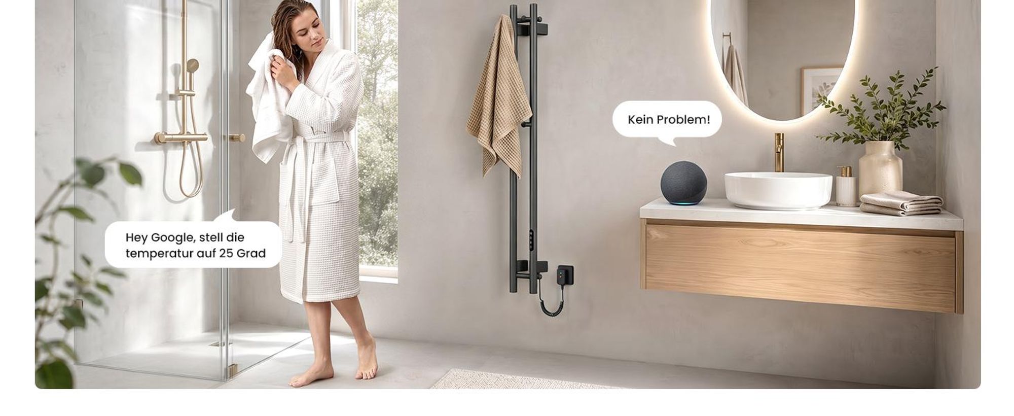 Heilmetz Elektrischer Handtuchheizkörper Smart WLAN Handtuchtrockner 120x12 cm mit Timer, Platzsparend, Gunmetal Grau, 145W Mit / Ohne heizstab