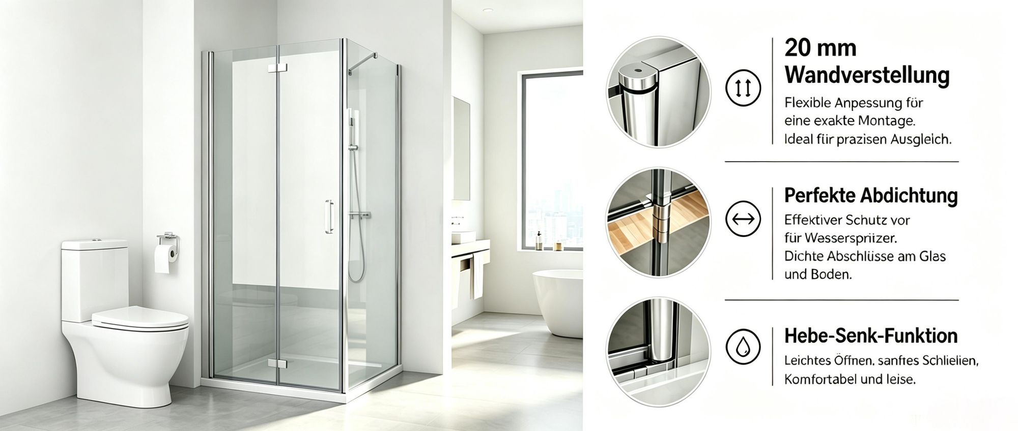 MIQU Duschkabine 90x80x197 cm Duschabtrennung Dusche 90cm Falttür Duschwand Seitenwand ESG Nano Glas