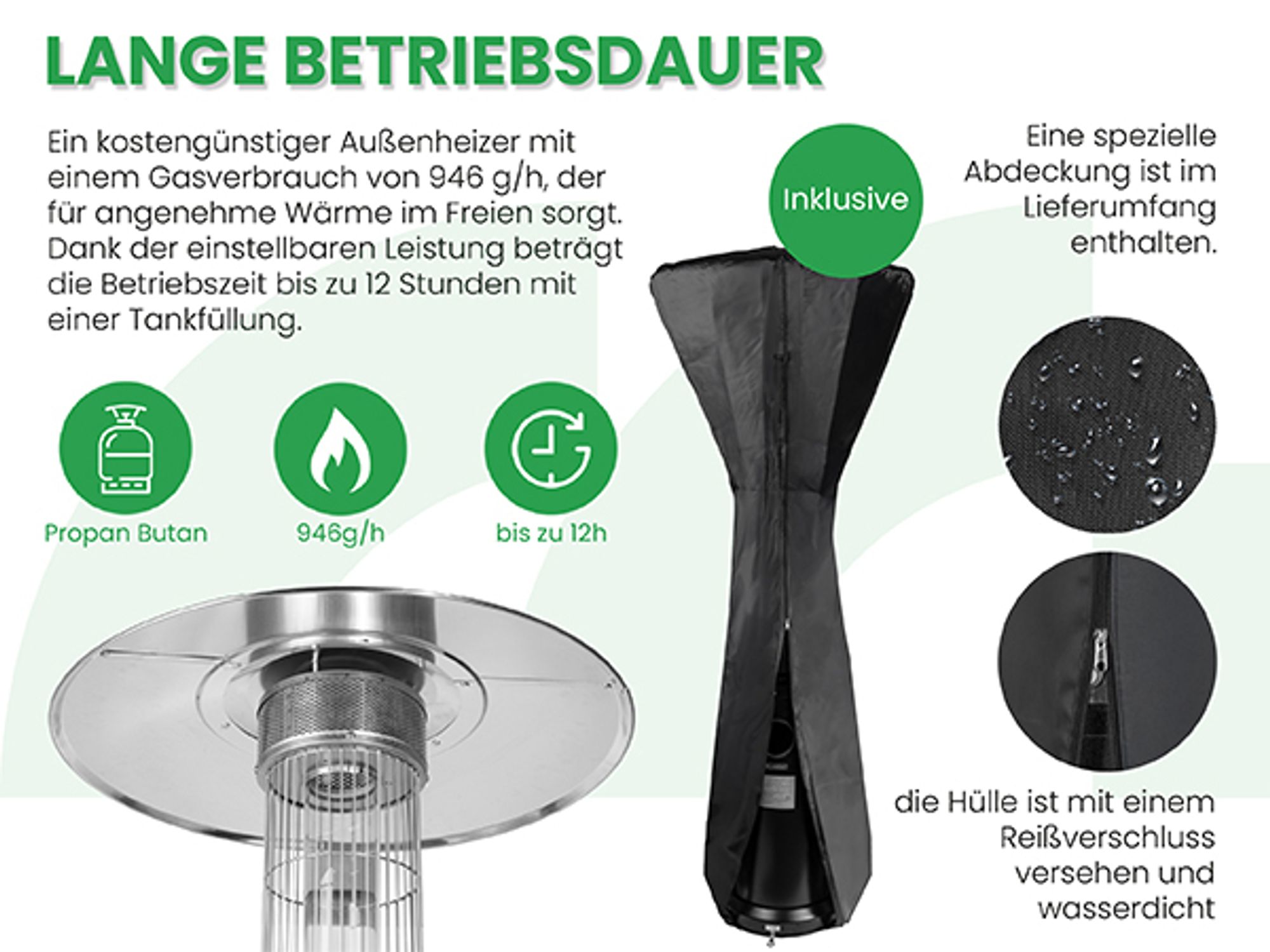 Gas-Terrassenheizer mit praktischer Abdeckung