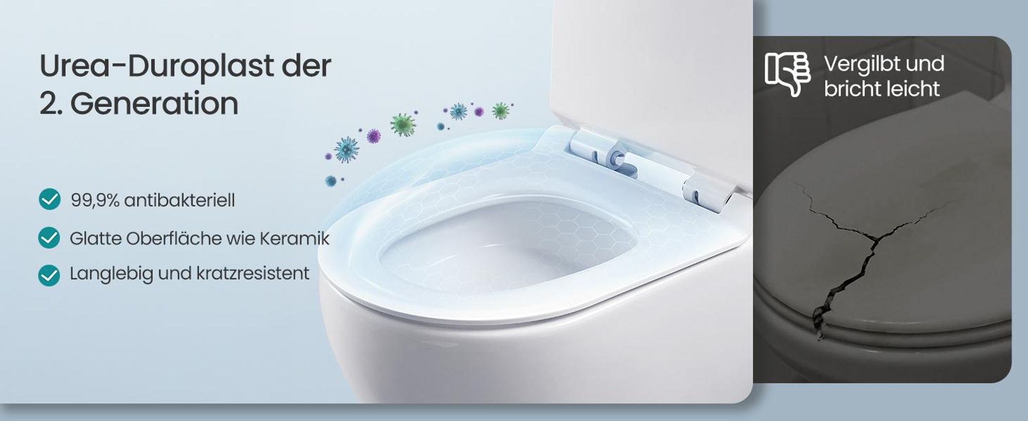 SONGMICS WC-Sitz lange D-Form, Absenkautomatik, abnehmbarer Toilettendeckel, Griff, einfache Montage, bis 300 kg, weiß