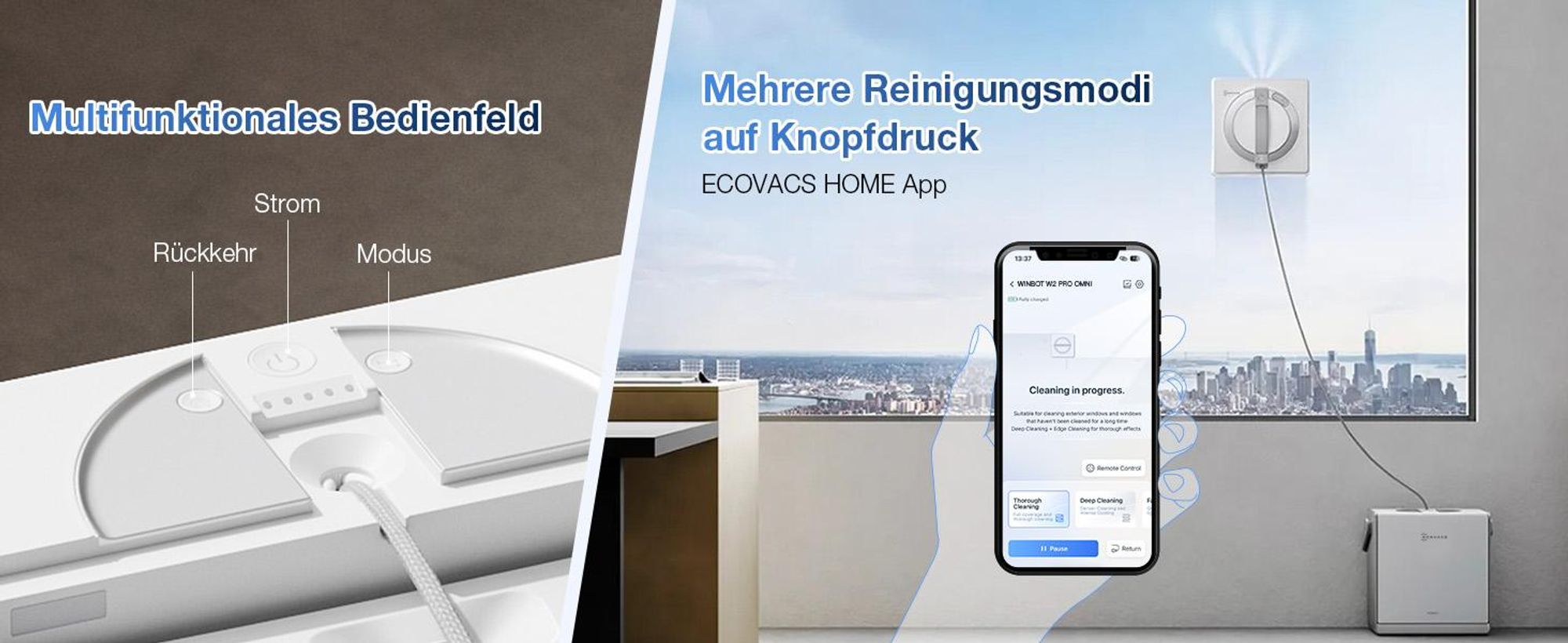 ECOVACS WINBOT ‎W2 PRO Omni Fensterputzroboter mit 6-in-1 Multifunktionsstation,Aufladen im Betrieb, 3-Düsen-Sprühkopf, 12-Stufen-Schutz