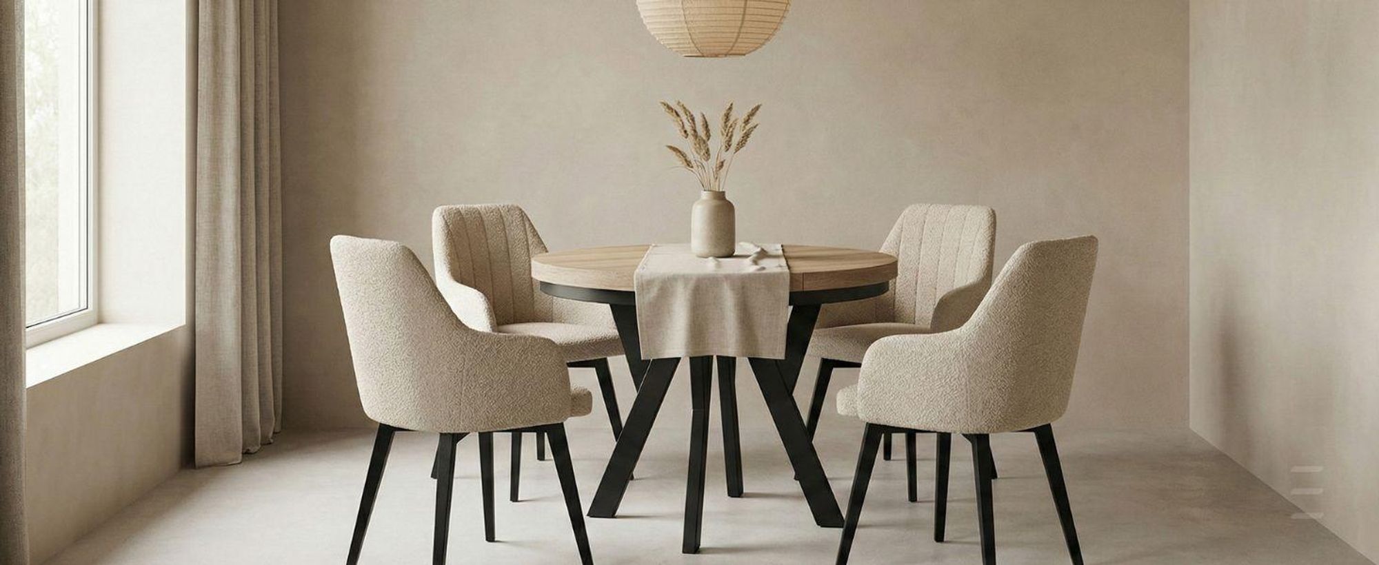 Runder Ausziehbarer Tisch für Esszimmer, PERO mit einem Ring-Gestell, Loft-Stil, Skandinavische, Durchmesser: 100/200 cm, Farbe: Eiche Sonoma/Schwarz