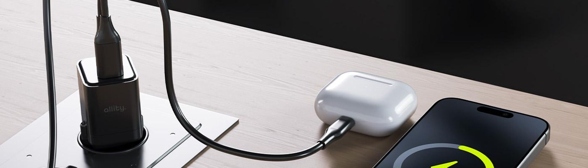 Allity GaN PD QC Netzladegerät ATC-01-20WAC 1x USB-C 1x USB-A 20W Handy Ladegeräte schwarz