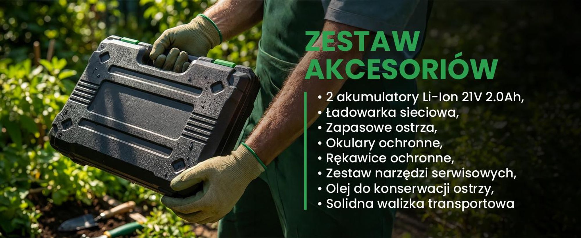 Elektryczny sekator ogrodowy z dwoma akumulatorami 2mAh i napięciu 21V