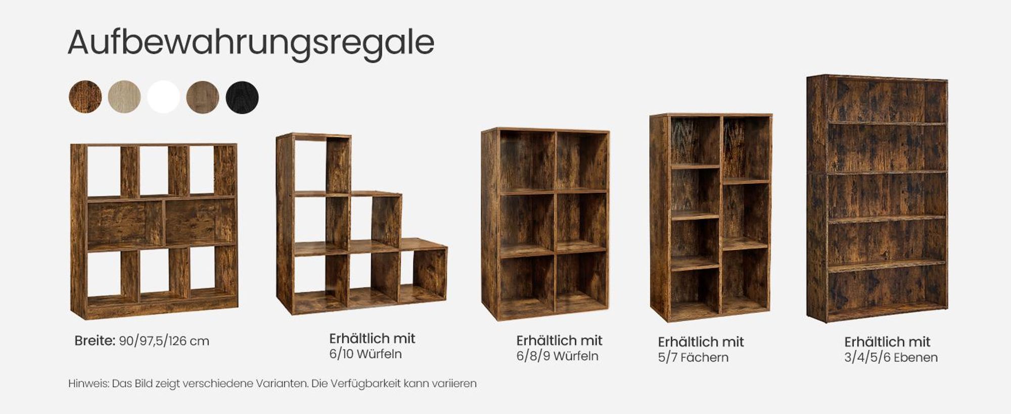 VASAGLE Bücherregal mit 6 Würfeln, 97,5 x 29 x 97,5 cm, Raumteiler, Treppenregal, Büroregal, Würfelregal, Standregal, Leiterregal, freistehend, vintagebraun LBC63BX