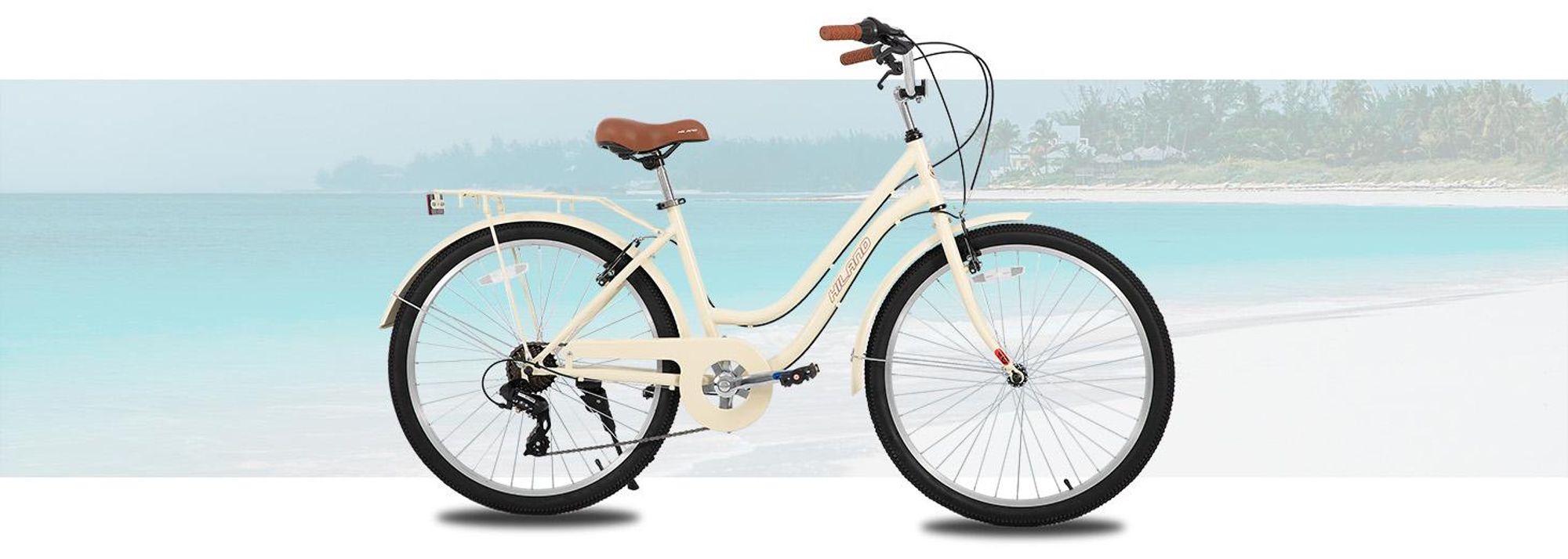 Hiland 26 Zoll 7 Gang Pendler Stadtfahrrad für Männer und Frauen, Step-Through Rahmen Cityräder für Erwachsene mit Gepäckträger, Fender