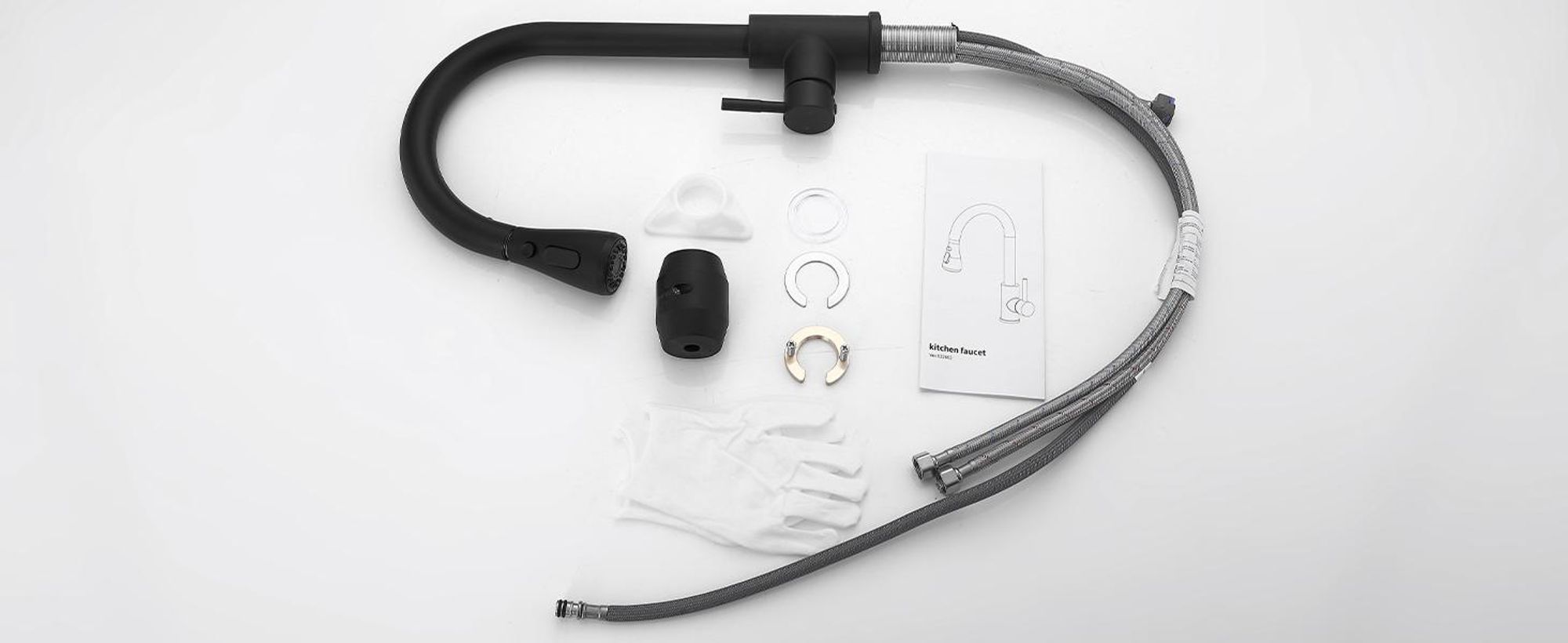 Homelody Schwarz Küchenarmatur Spültischarmatur mit Brause 35cm, Wasserhahn Küche Ausziehbar mit Zwei Wasserstrahlarten, 360°Schwenkbar, Edelstahl 304