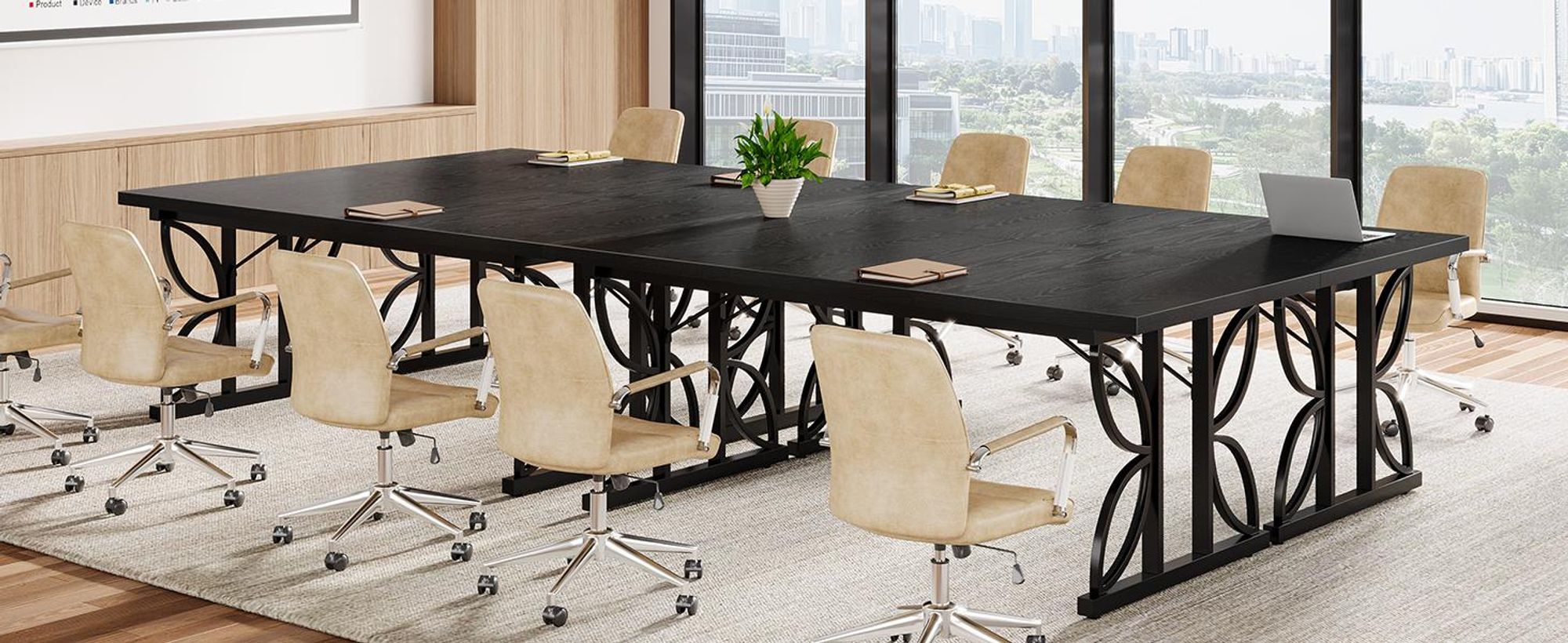Tribesigns Schreibtisch, 180 cm Großer Büro-Computertisch mit robustem Metallgestell, Industrie Bürotisch, Konferenztisch Chefschreibtisch, Schwarz