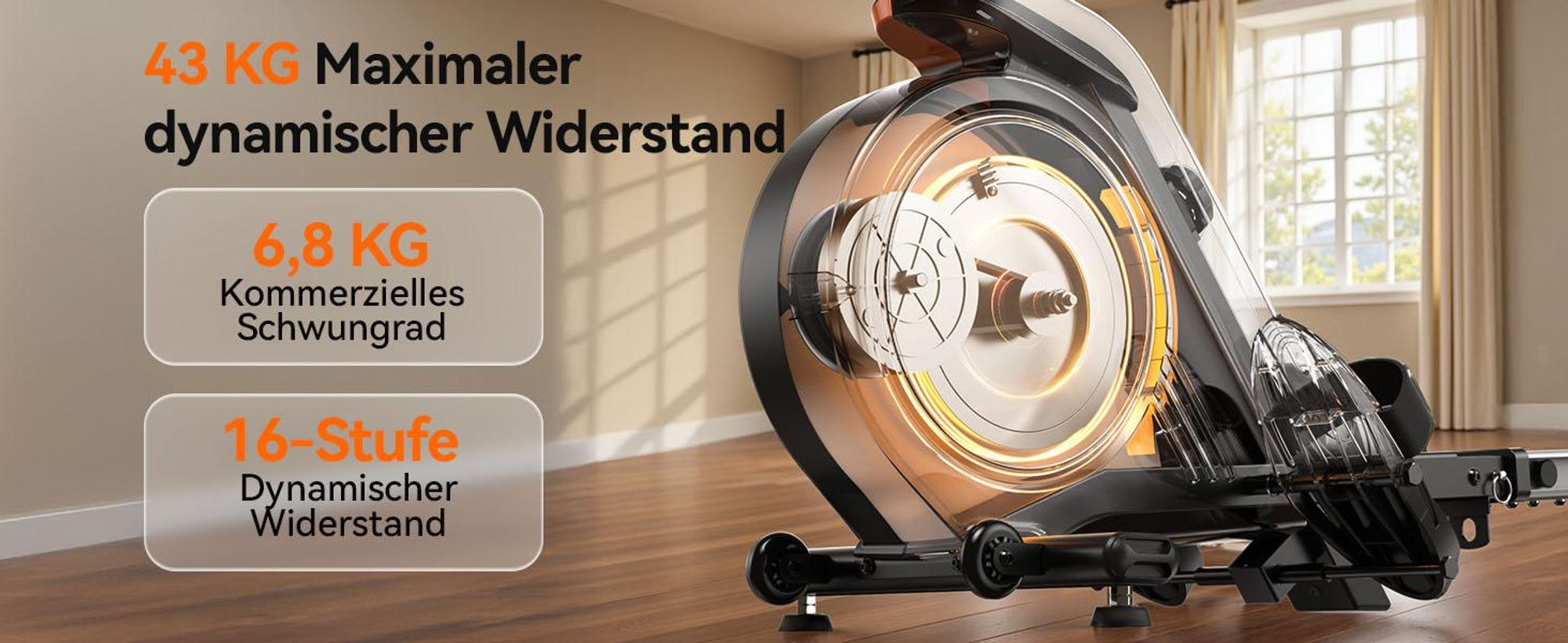 YOSUDA Rudergerät Zuhause, 16 Dynam. Widerstand, für Große bis 181kg, Ultra-Leise Magnetisch, Komfort-Sitz, Bluetooth/App, Alu-Schiene
