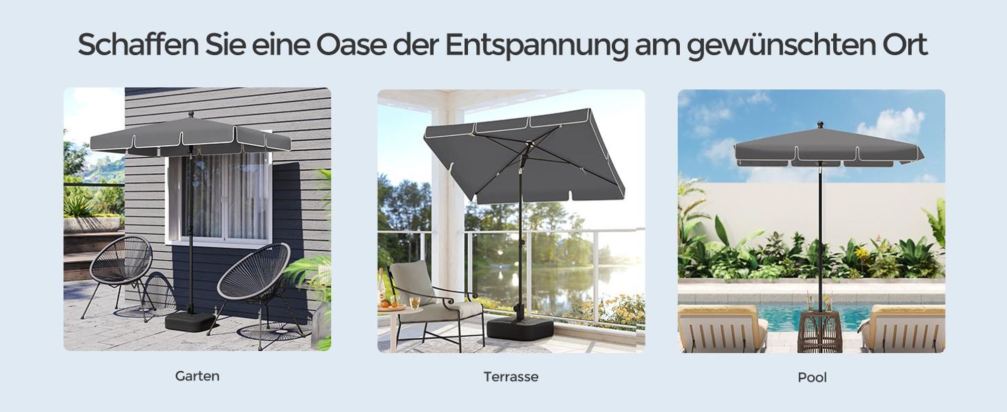 SONGMICS Sonnenschirm, ampelschirm, 200 x 125 cm UPF 50+ Sonnenschutz