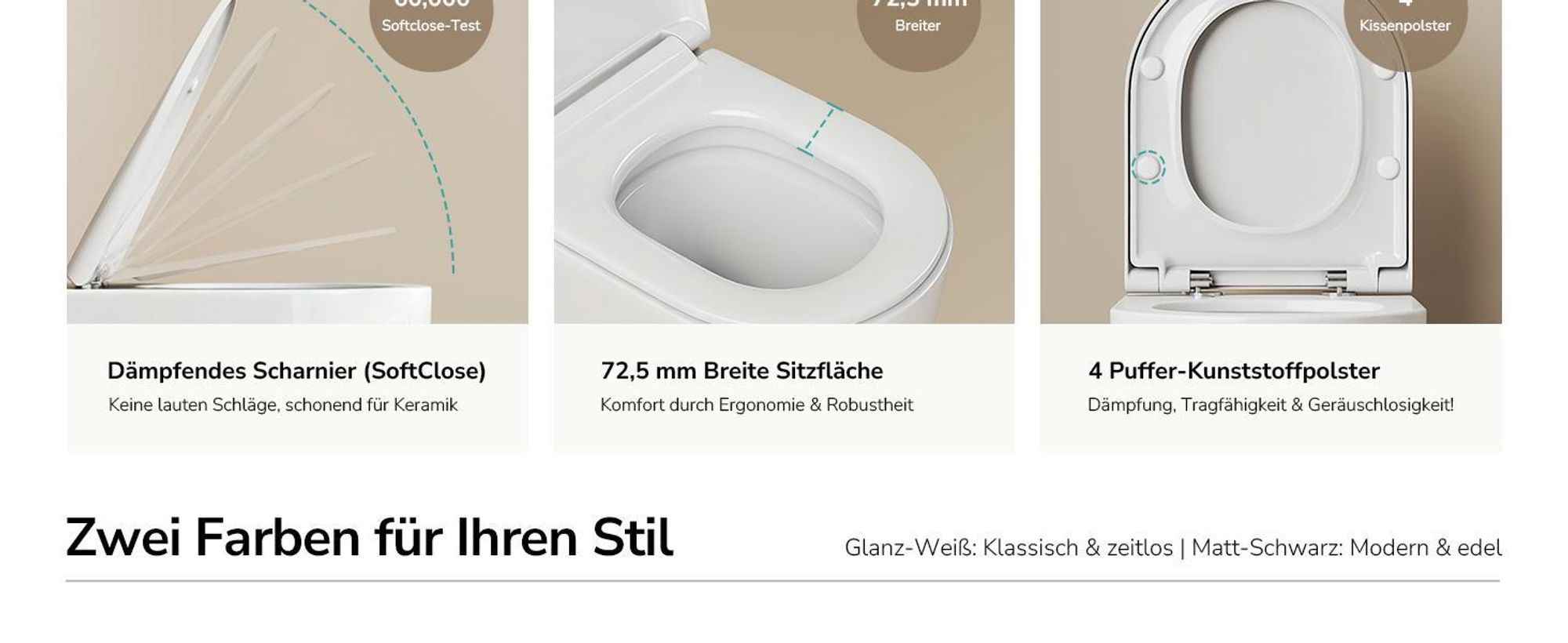EMKE Hänge-WC Einloch Superspin Spülung 355x365x555mm Keramik Wassersparend Wandmontage Toilette mit Direktspülung Soft-Close Deckel Glänzendweiß
