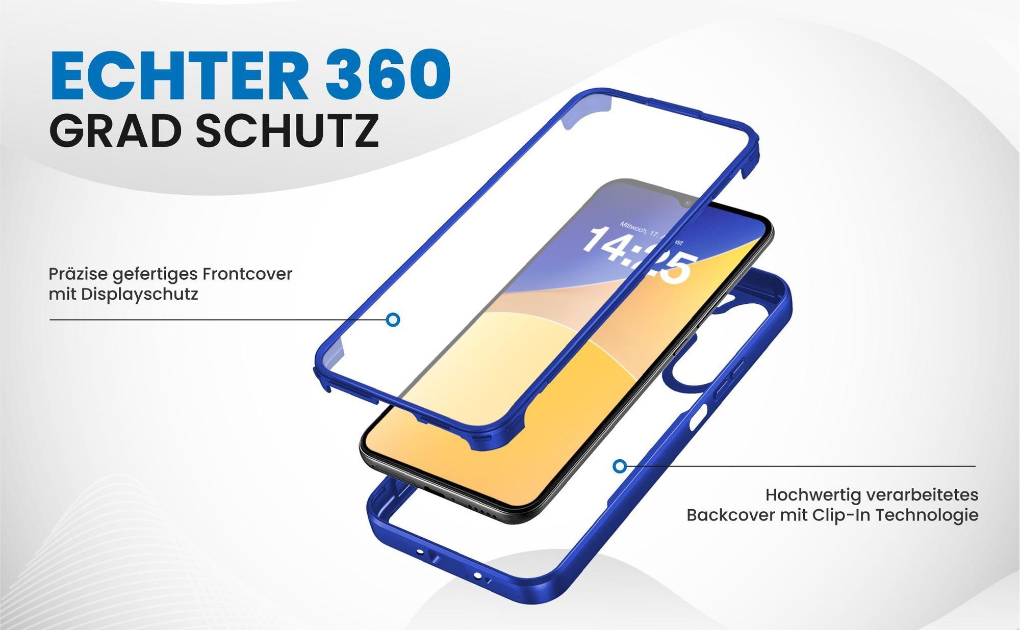 Blaues 360 Grad Case für Samsung Galaxy A26 5G mit Schutz von beiden Seiten