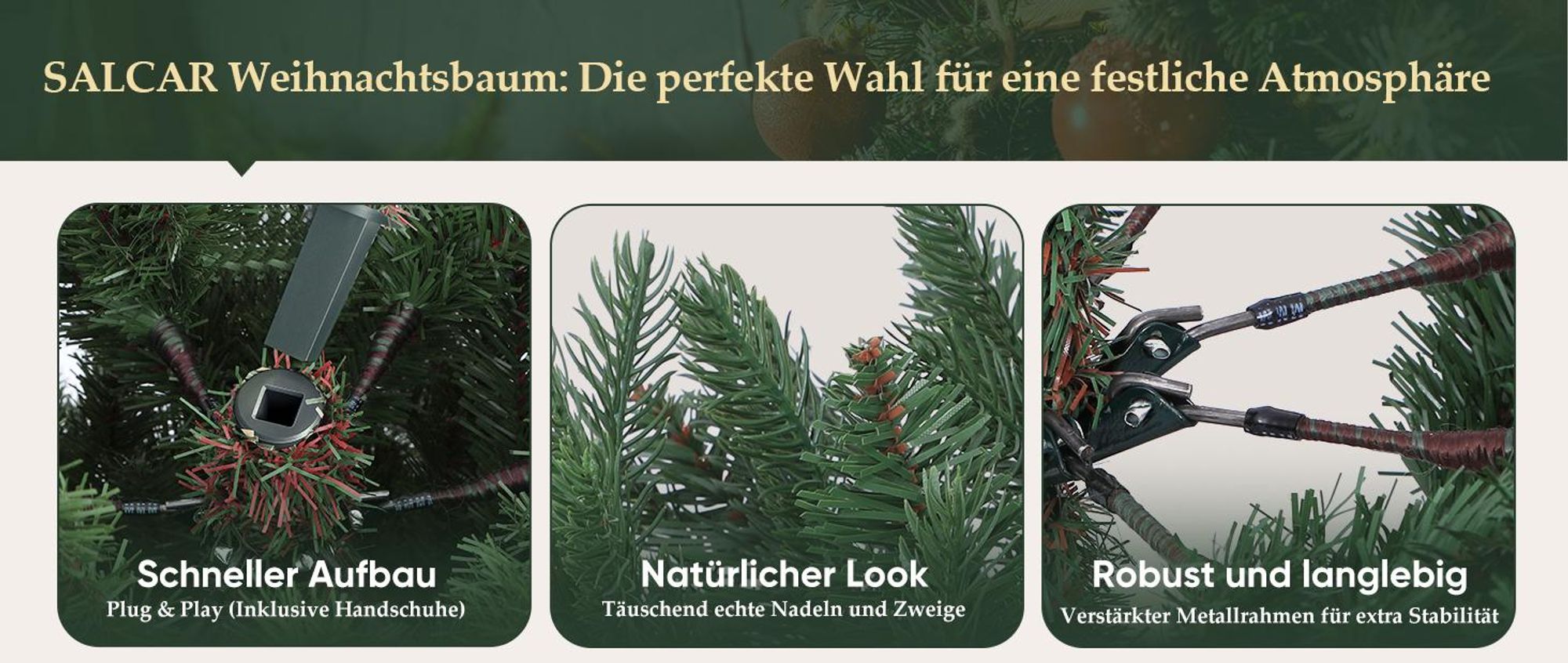 Salcar 210 cm Weihnachtsbaum Künstlich Tannenbaum Nordmanntanne mit Holzständer, mit 1525 PE-Zweigen und 993 PVC-Zweigen