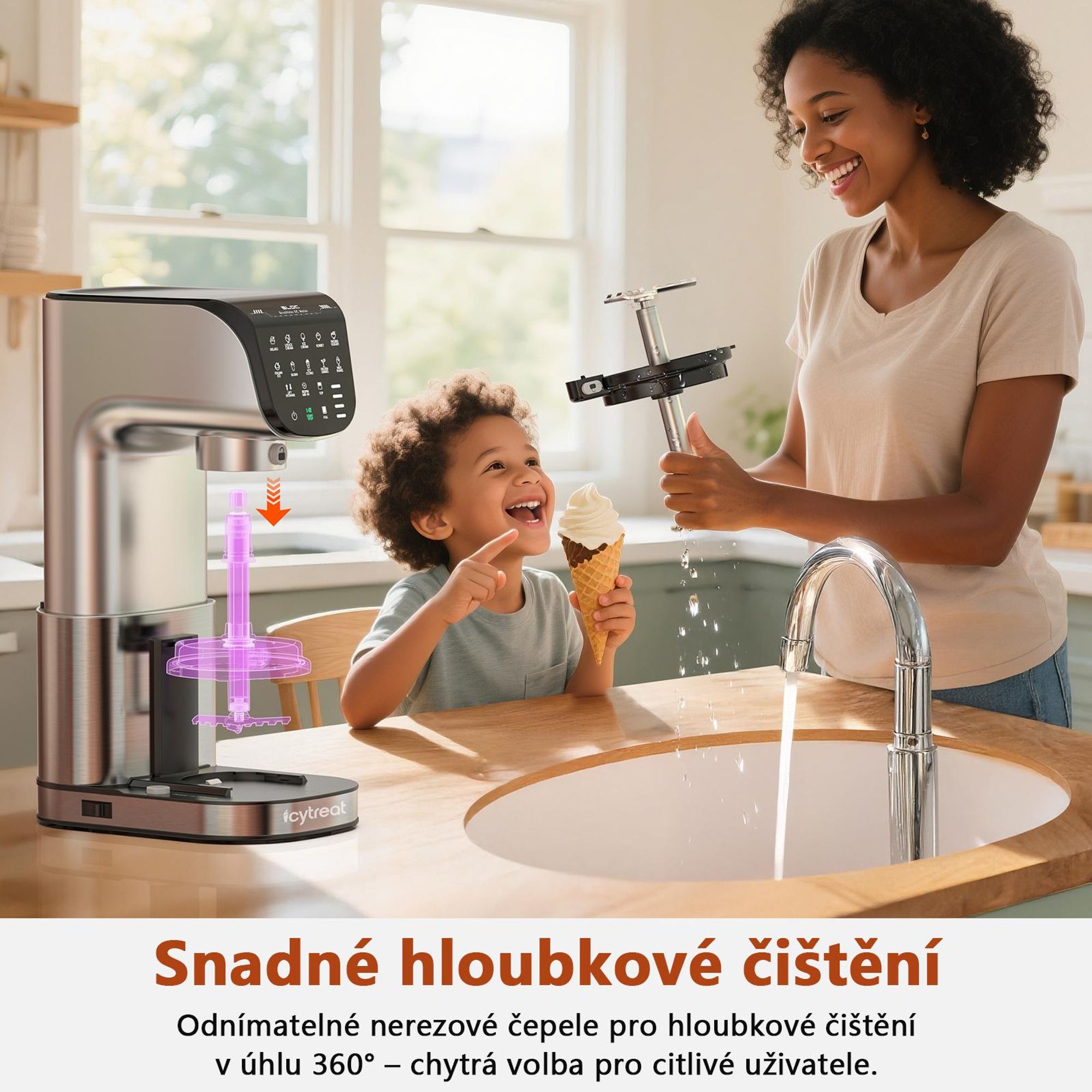 Výrobník zmrzliny IcyTreat IC-1010 EU – CE – Plně automatický, kryt z nerezové oceli – Vybavený 3 nádobami a 12 programy – Stříbrný