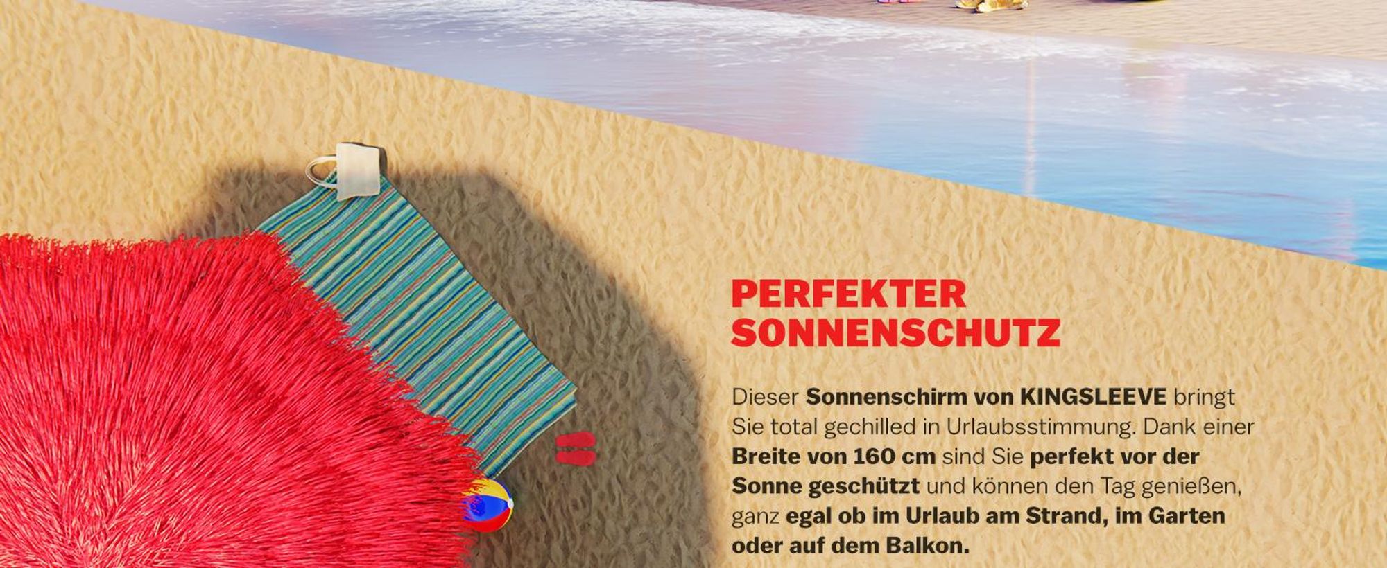 KINGSLEEVE® Sonnenschirm Hawaii Ø160cm Neigbar Höhenverstellbar UV Schutz 30+ Groß Rund Balkon Strand Strohschirm Strandschirm Bast Hawaiischirm Rot
