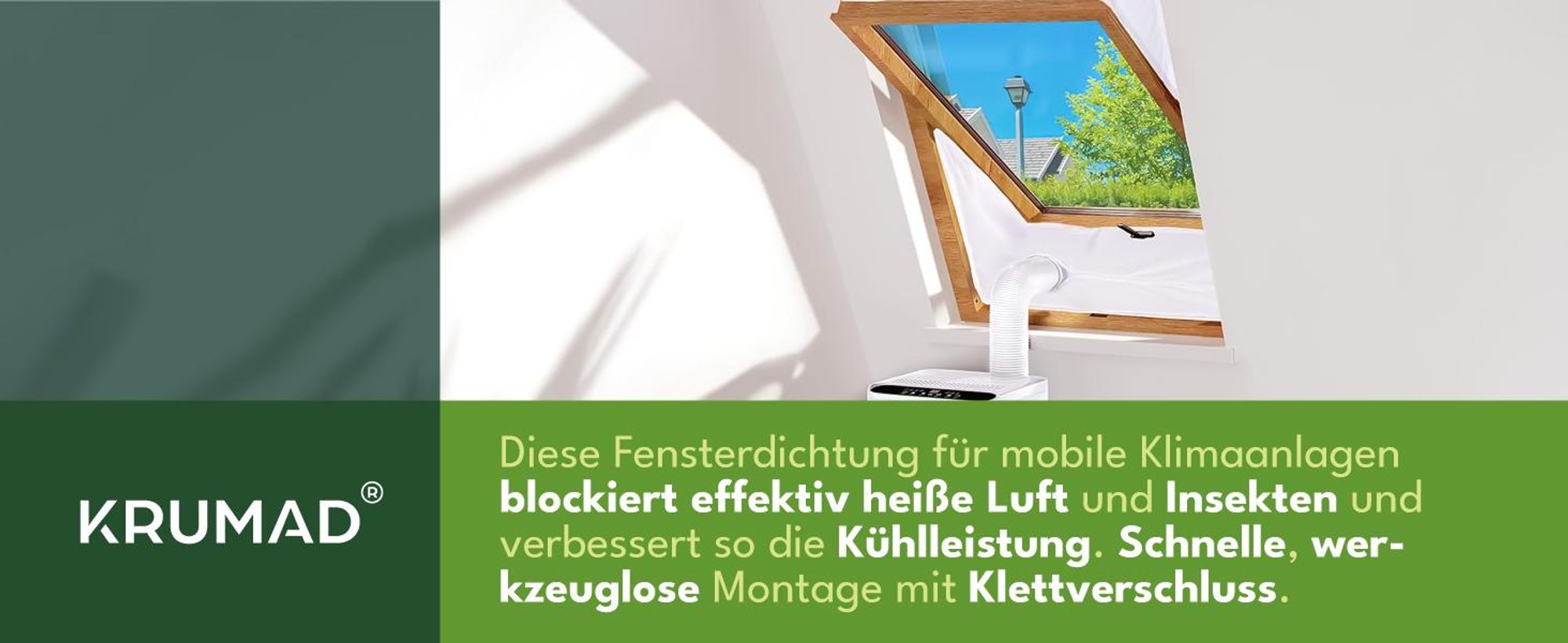 KRUMAD Fensterabdichtung 400 cm für mobile Klimaanlagen & Ablufttrockner – Hot Air Stop für Fenster, Dachfenster & Flügelfenster – selbstklebend, weiß