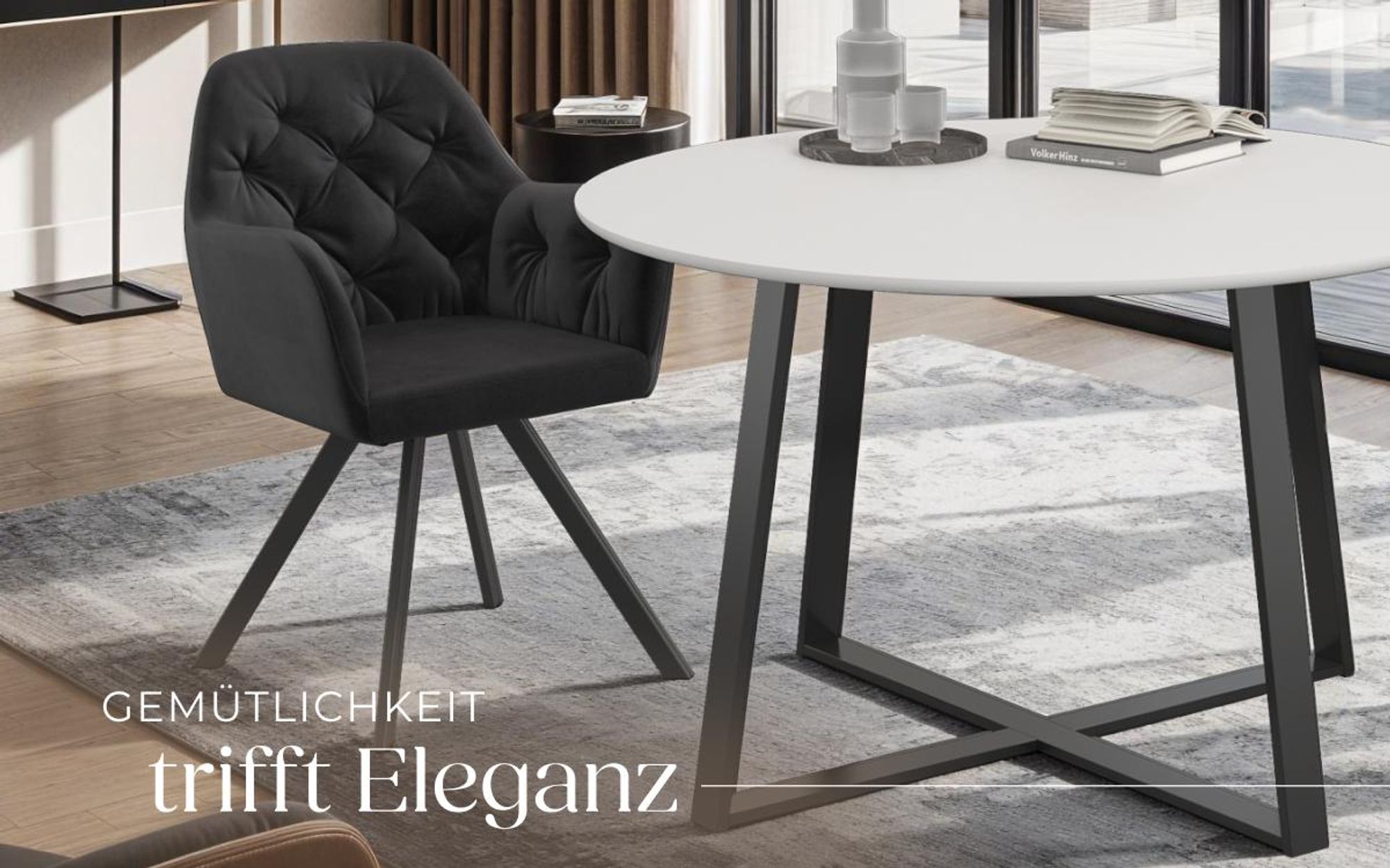 tectake® Drehbarer Samt-Armlehnstuhl Lucia gepolstert, mit Steppmuster 58 x 58 x 87 cm