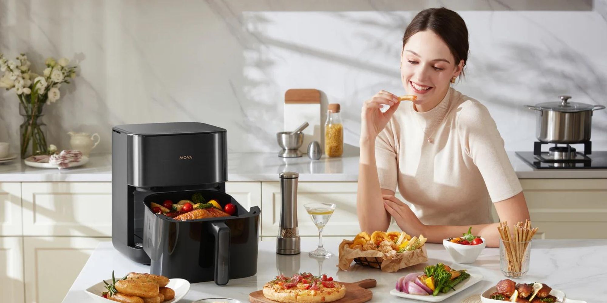 MOVA AeroChef™ FD10 Pro Friteuse à air chaud 6L, Dual HeatSync™, Circulation Poly-Air™ 360°, Intérieur métal, Fenêtre de contrôle, 11 modes préréglés