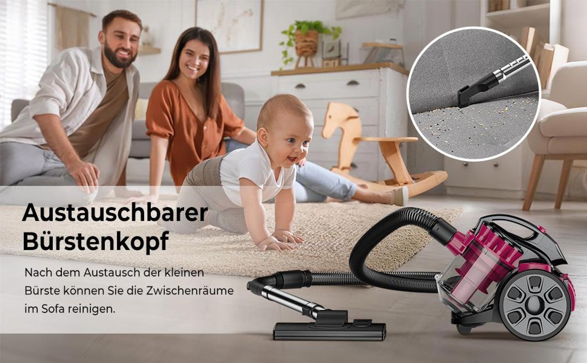Staubsauger Beutellos Zyklon,  3200W hohe Saugleistung, 1,5L Staubbehaelter, inkl. Zusatzduesen, 99.9 % Staubaufnahme, für Hart- und Teppichboeden