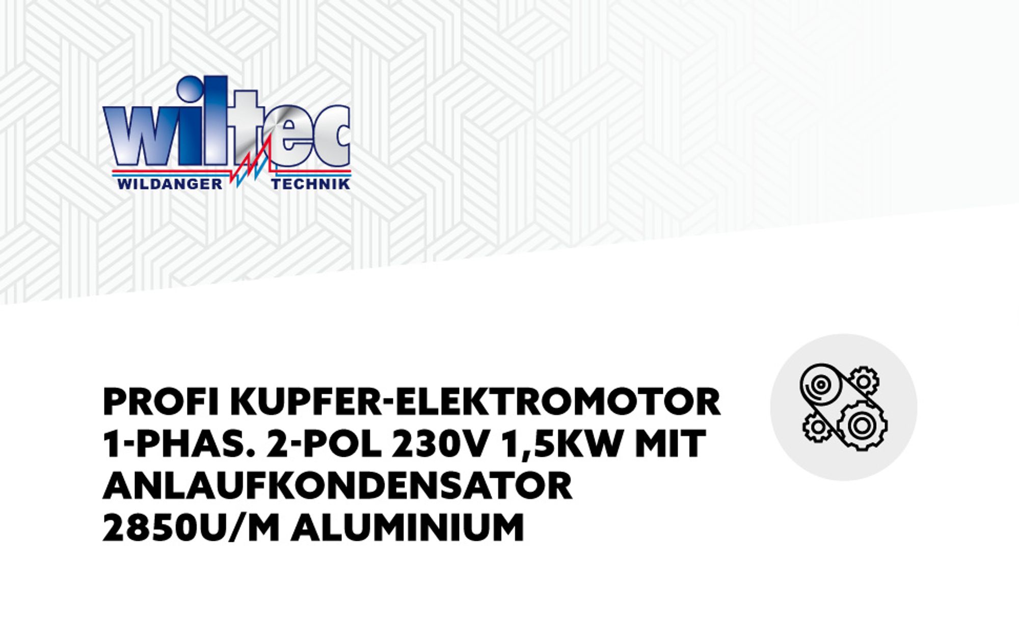 Wiltec Profi Elektromotor 230 V 1,5 kW (2 PS) 1-phasig 2-polig E-Motor mit Anlaufkondensator 2850 U/min und Kupferwicklung