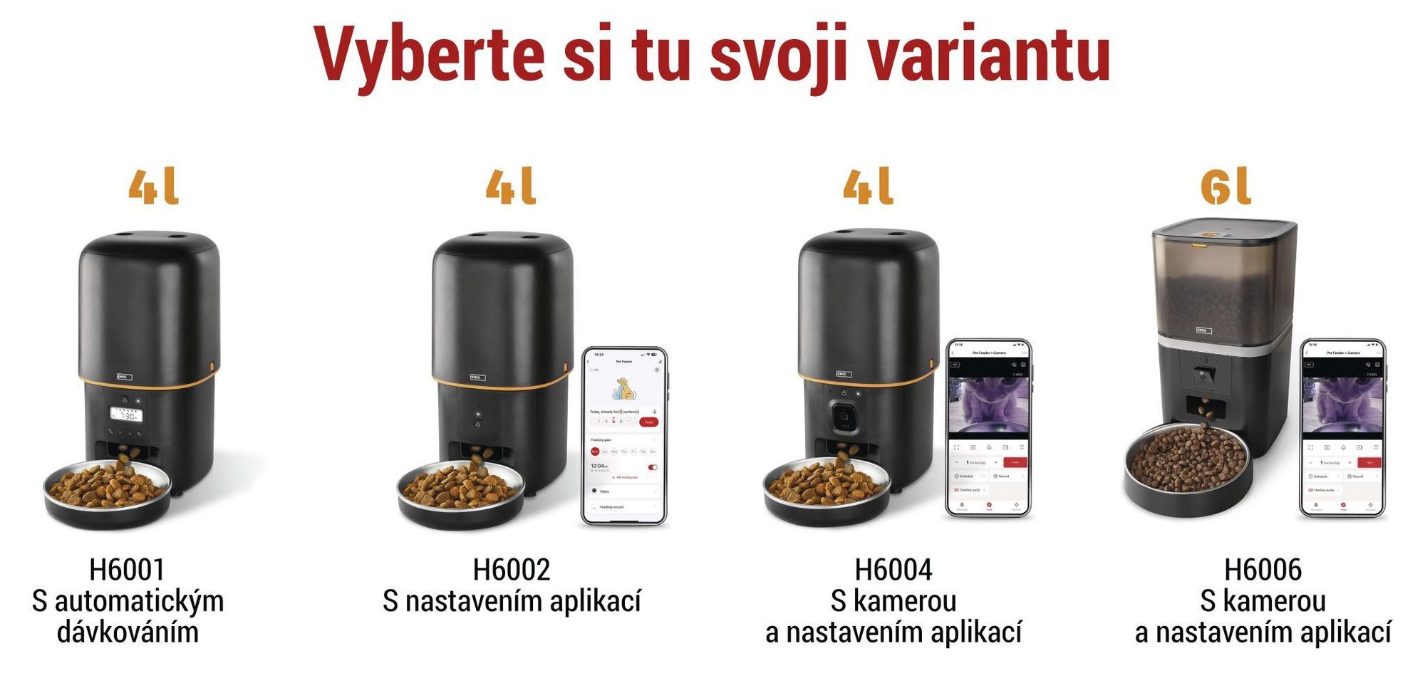 EMOS GoSmart automatické krmítko 4l, WLAN Pet Care s aplikací, pro kočky a psy s plánem, hlasovým záznamem, dávkováním 1-10 jídel, černá barva
