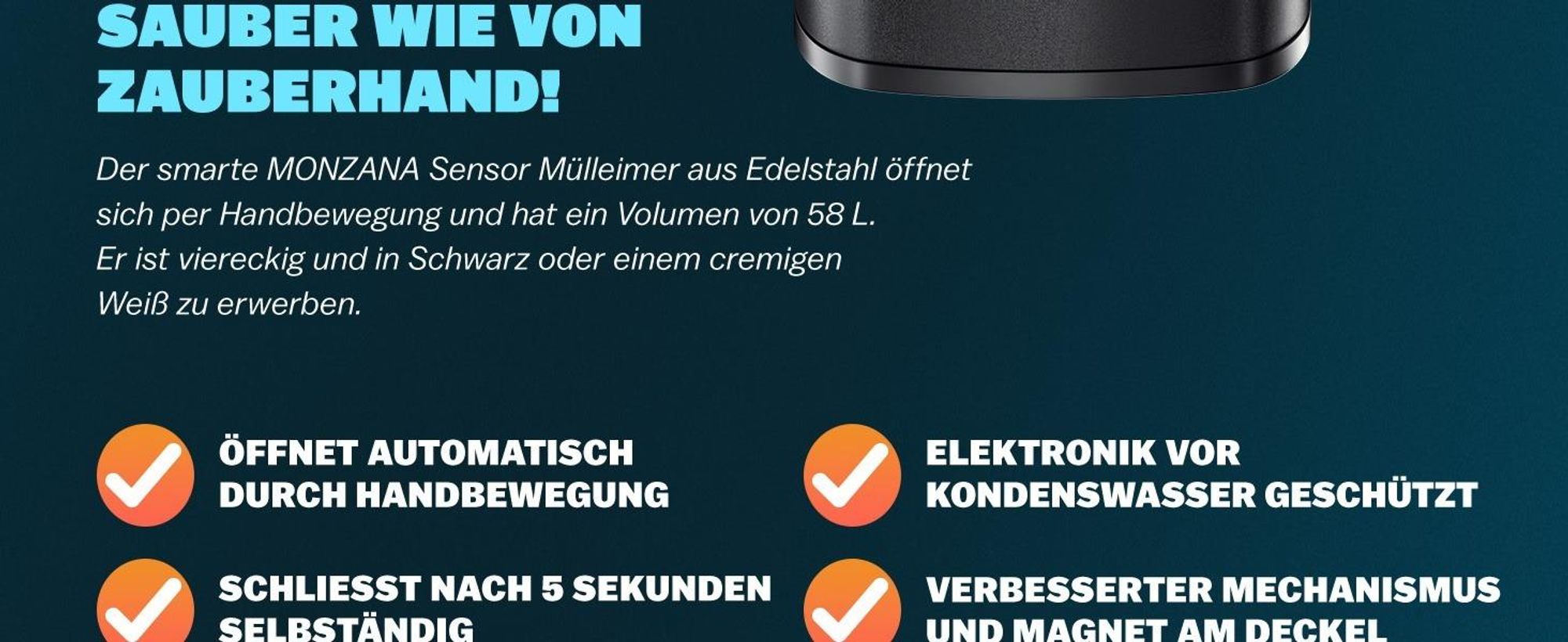 MONZANA Sensor Mülleimer Küche Schwarz