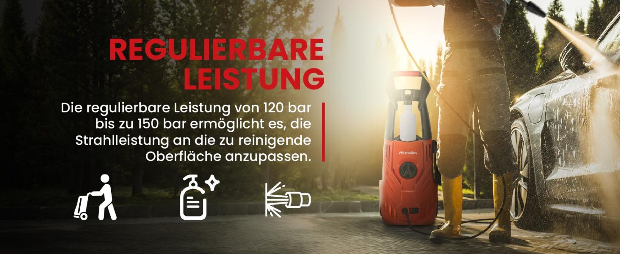 Hochdruckreiniger 150 bar mitTurbo-Düse und Aluminiumpumpe Selbstansaugfunktion