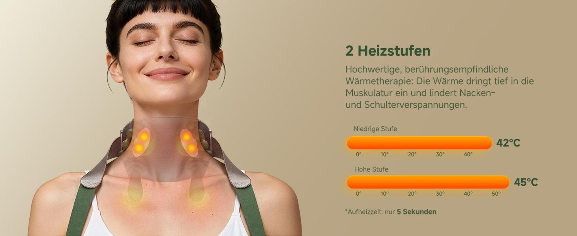 Bionische Shiatsu Massagegerät mit Wärme – Tragbares 4D Nacken- & Rückenmassagegerät, Tiefengewebe-Knetmassage, Elektrisch, Muskel- & Schmerzlinderung