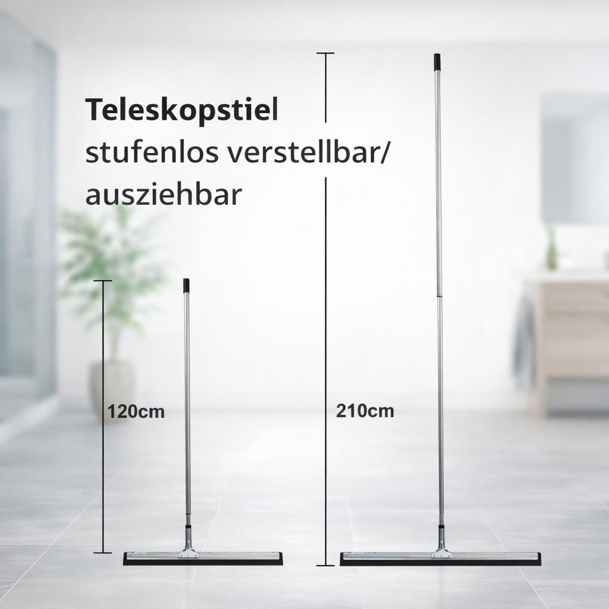 Wasserschieber 75 cm Breit mit Teleskopstiel 200cm Lang verstellbar Gummischieber Abzieher Gummiwischer Wasserabzieher