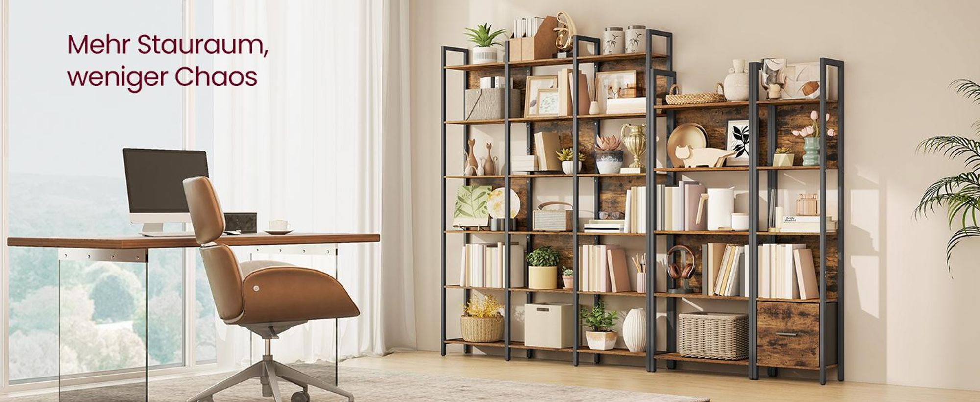 VASAGLE Bücherregal, Küchenregal, Standregal mit 6 offenen Regalebenen, Flur