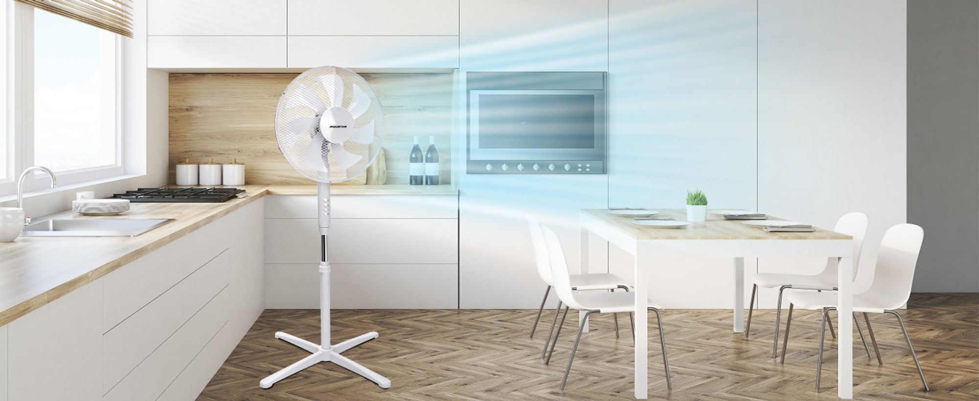 Aigostar - Standventilator, 3 Geschwindigkeiten, 7 Klingen, 41 cm Durchmesser, leise, 75° Oszillation, Weiß