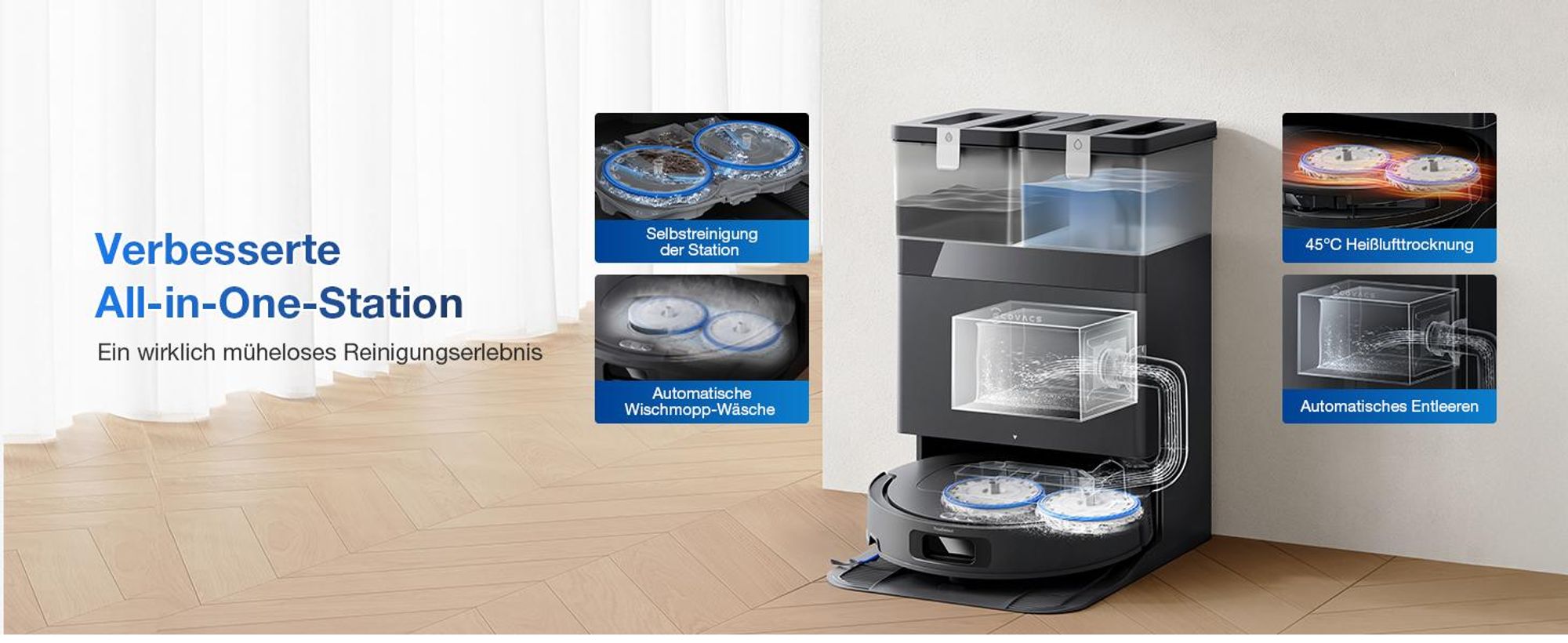 ECOVACS DEEBOT T30e Omni Staubsauger Roboter mit Wischfunktion, 25.000 Pa, ZeroTangle 3.0 Anti-Verheddern, 75°C Moppwäsche, Saugroboter, Schwarz