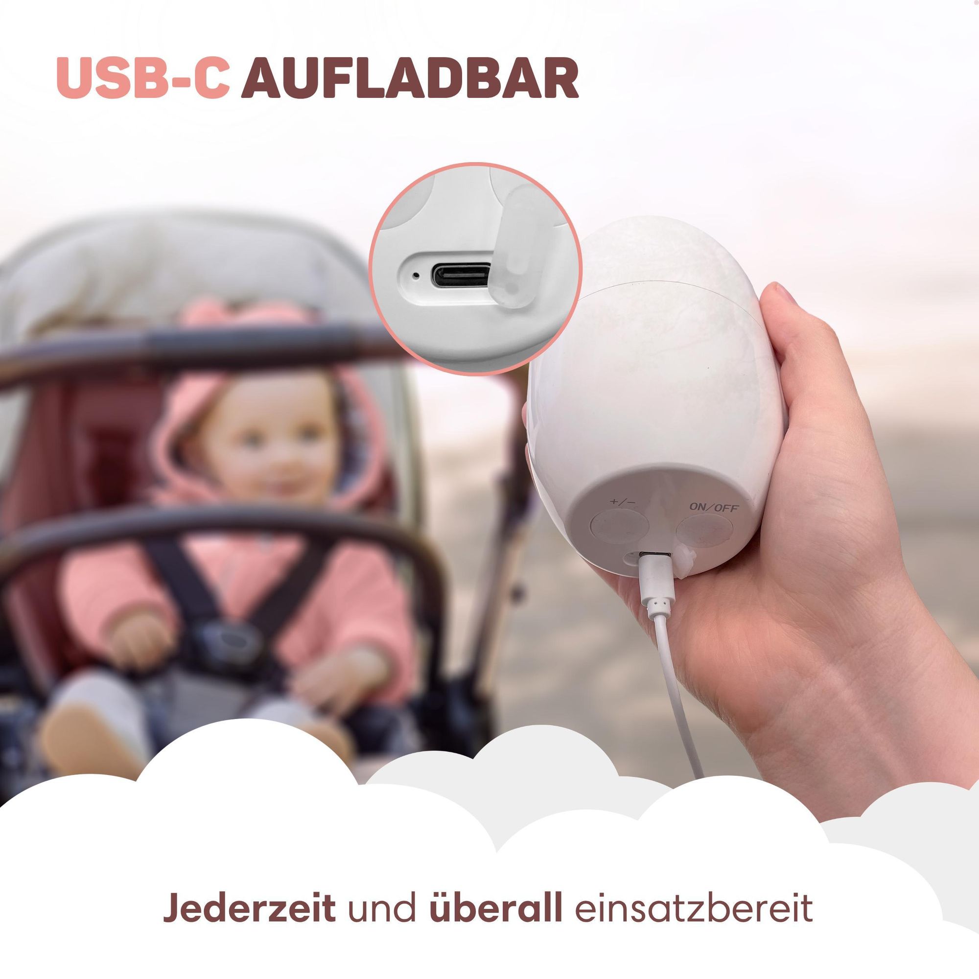 Vulpes Goods Kinderwagenschaukler, Baby-Schaukel für Kinderwagen, Einschlafhilfe für Babys, Automatisches Schaukeln, Inkl. Tragetasche, Weiß