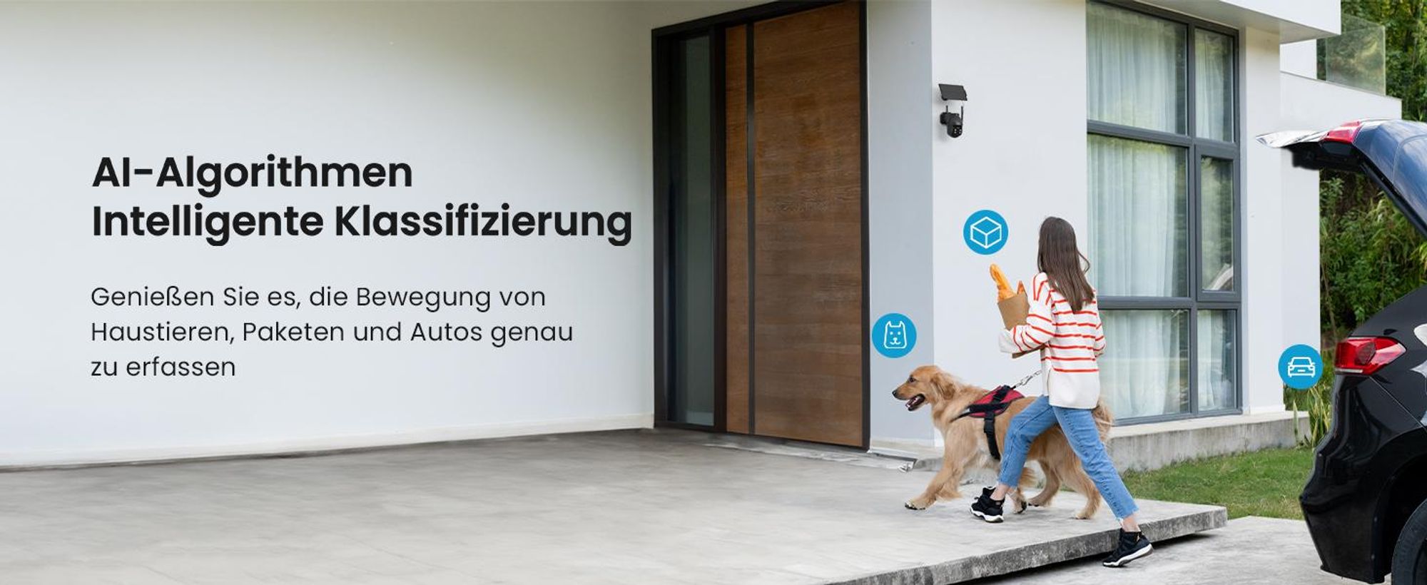 2K 3MP Überwachungskamera Aussen Solar 360° PTZ Kamera Aussen Akku 2.4GHz Kabellos Überwachungskamera mit PIR Bewegungsmelder Farb-Nachtsicht