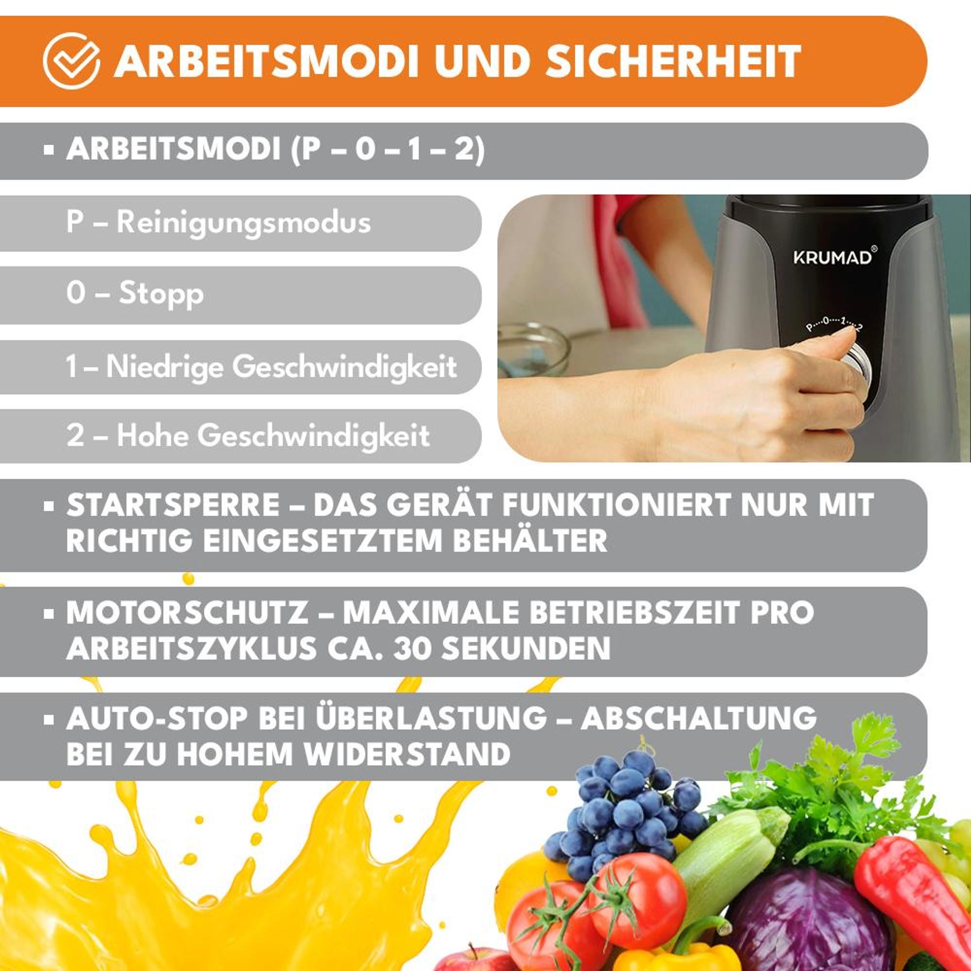 KRUMAD Standmixer 1200W - Hochleistungsmixer mit 1,2L Tritan-Behälter, Edelstahlklingen & Pulsfunktion - Smoothie Maker für Shakes, Suppen