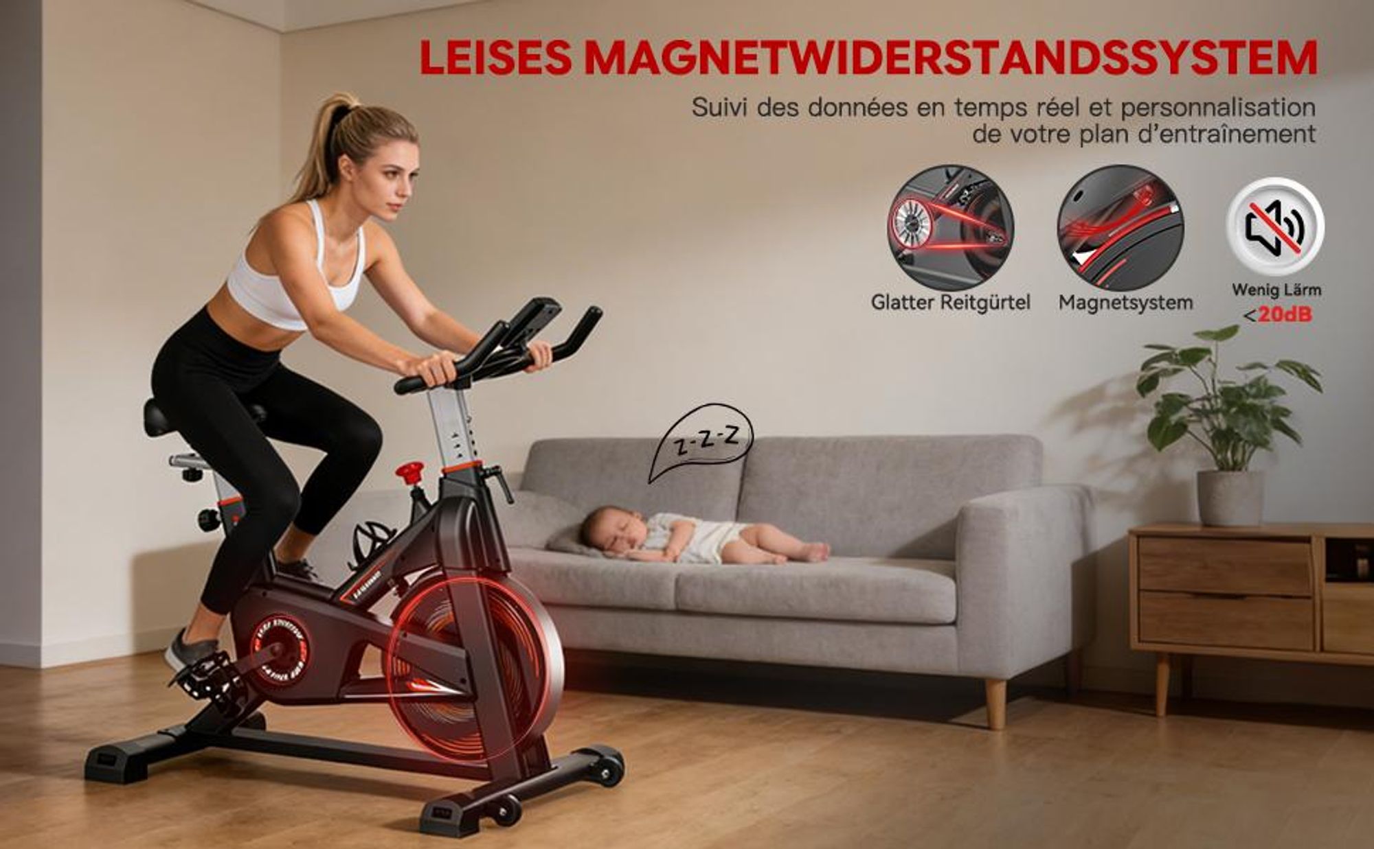 Heimtrainer Fahrrad mit App, Advamsoler Leises Ergometer Hometrainer Fahrrad mit LCD-Monitor & Tablet-Halter, Indoor Bike für Kardiotraining zu Hause