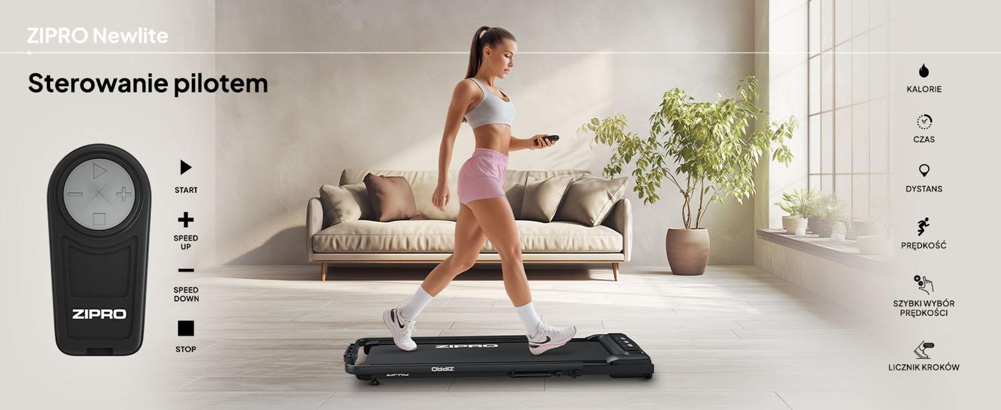 ZIPRO Newlite Składana bieżnia – Walking Pad Podblatowa bieżnia do domu o prędkości do 10 km/h Urządzenie fitness Pilot Bluetooth