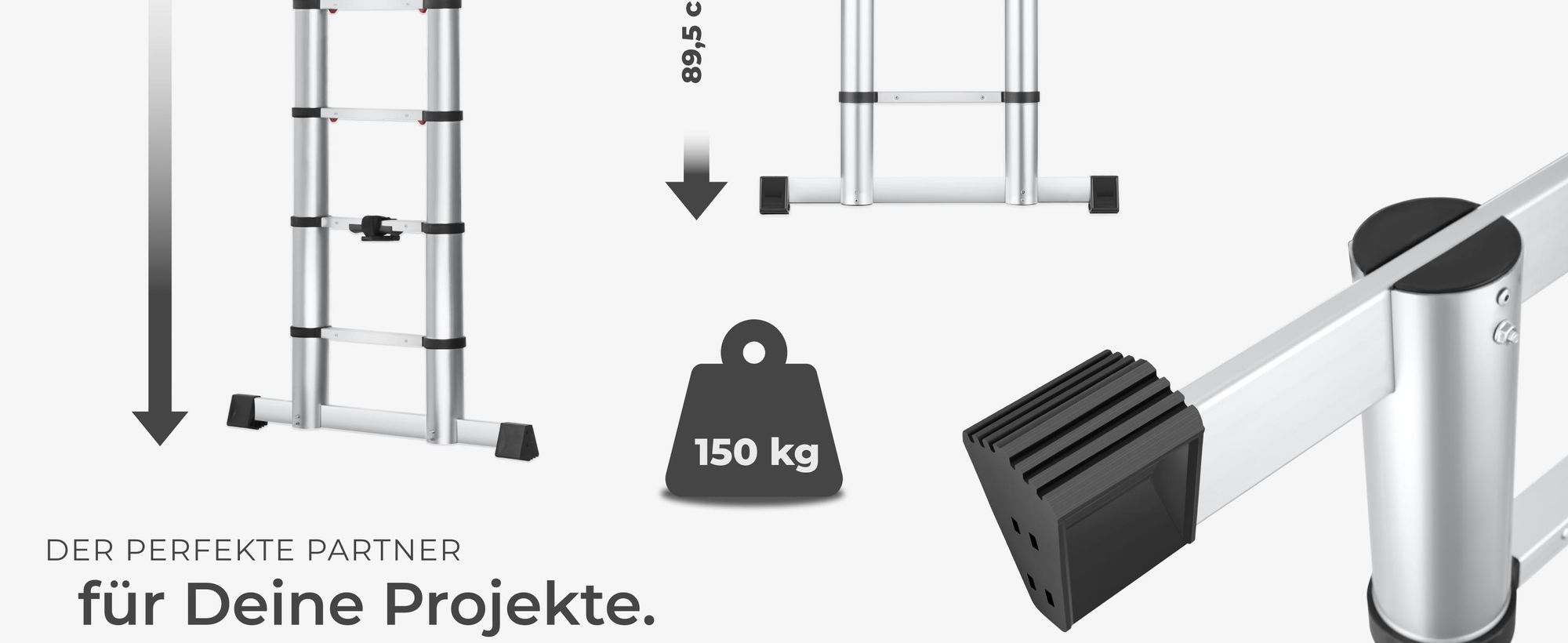 tectake® Aluminium Teleskopleiter 3,85 m, 13 Sprossen zuverlässige Arretierung und Soft Close