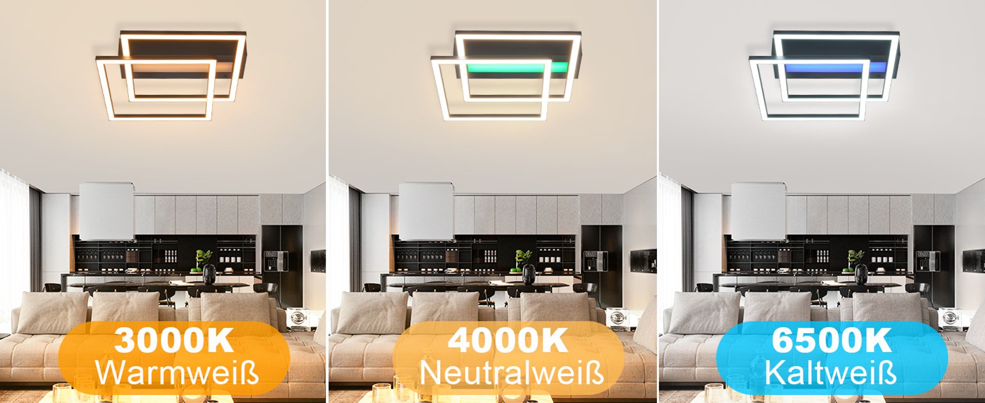 ZMH LED Deckenleuchte RGB Farbwechsel Deckenlampe Schlafzimmer 36W Dimmbar mit Fernbedienung Schwarz Modern Deckenleuchten Eckig