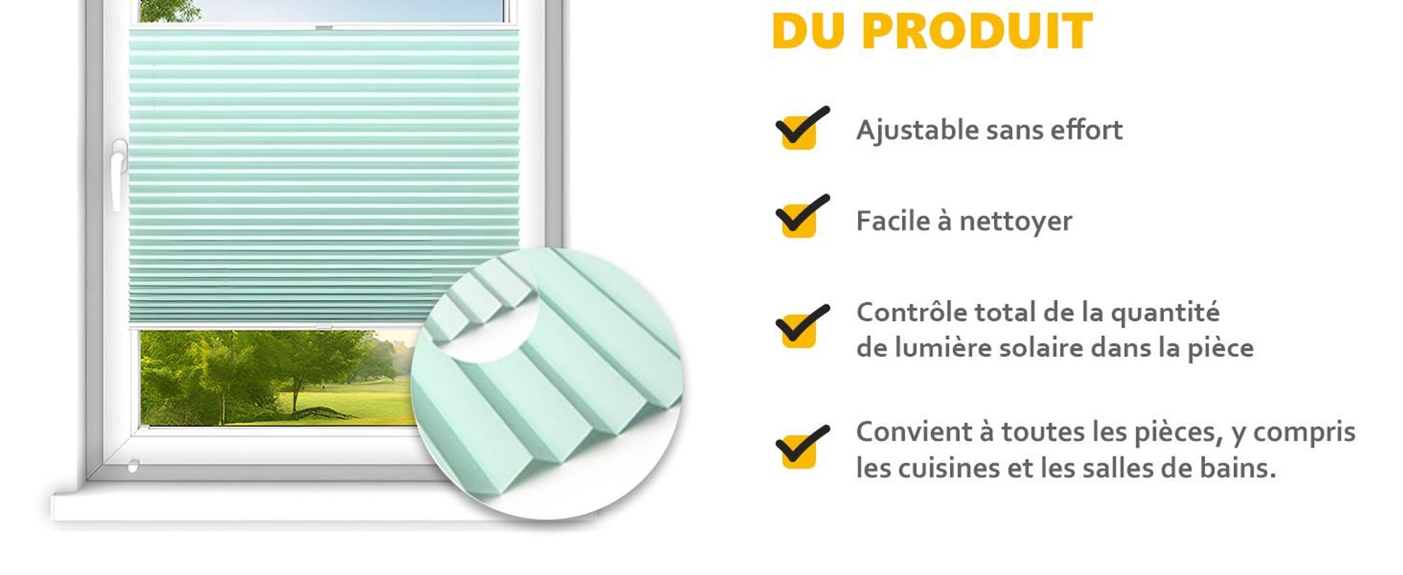 time4blinds, Store plissé sur mesure, Sans perçage, 40x210 cm, Argent
