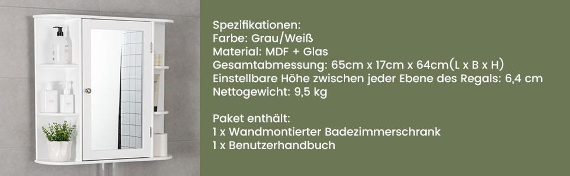 COSTWAY Spiegelschrank Badschrank Haengeschrank Wandschrank Badezimmerschrank Badregal Badmoebel