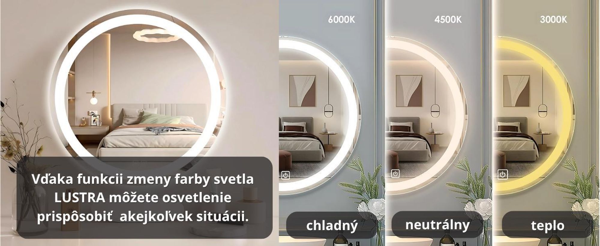SAVE®HOME Okrúhle kúpeľňové zrkadlo bez rámu s LED osvetlením - stmievateľné - nástenné zrkadlo - 80 cm - proti zahmlievaniu Stmievateľné