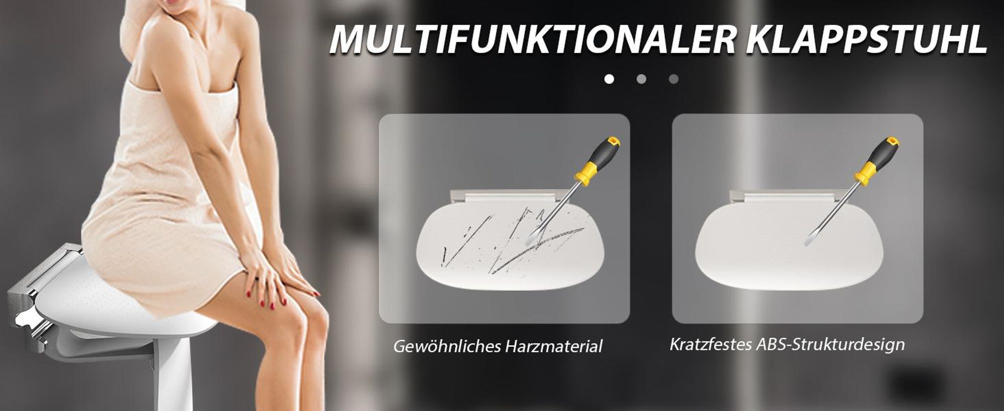 HEUFFE Duschsitz Klappbar Wandmontage Duschklappsitz Klappsitz Dusche bis 200kg Badestuhl Duschhocker-Badhocker Hocker Duschstuhl für Senioren, Weiß